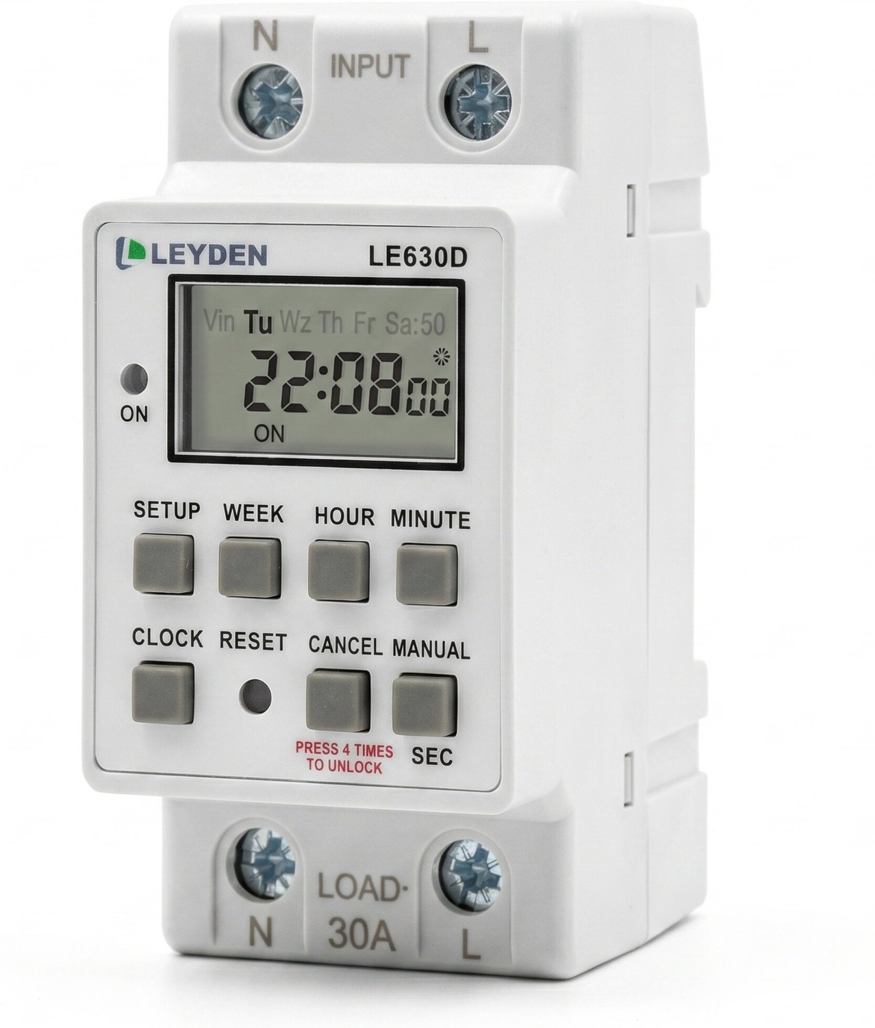 Image of Leyden LE630D 30A 220VAC Timer Switch 20 Programs, Cyclic Timer For Bell, Light, Fogger Programmable Electronic Timer Switch