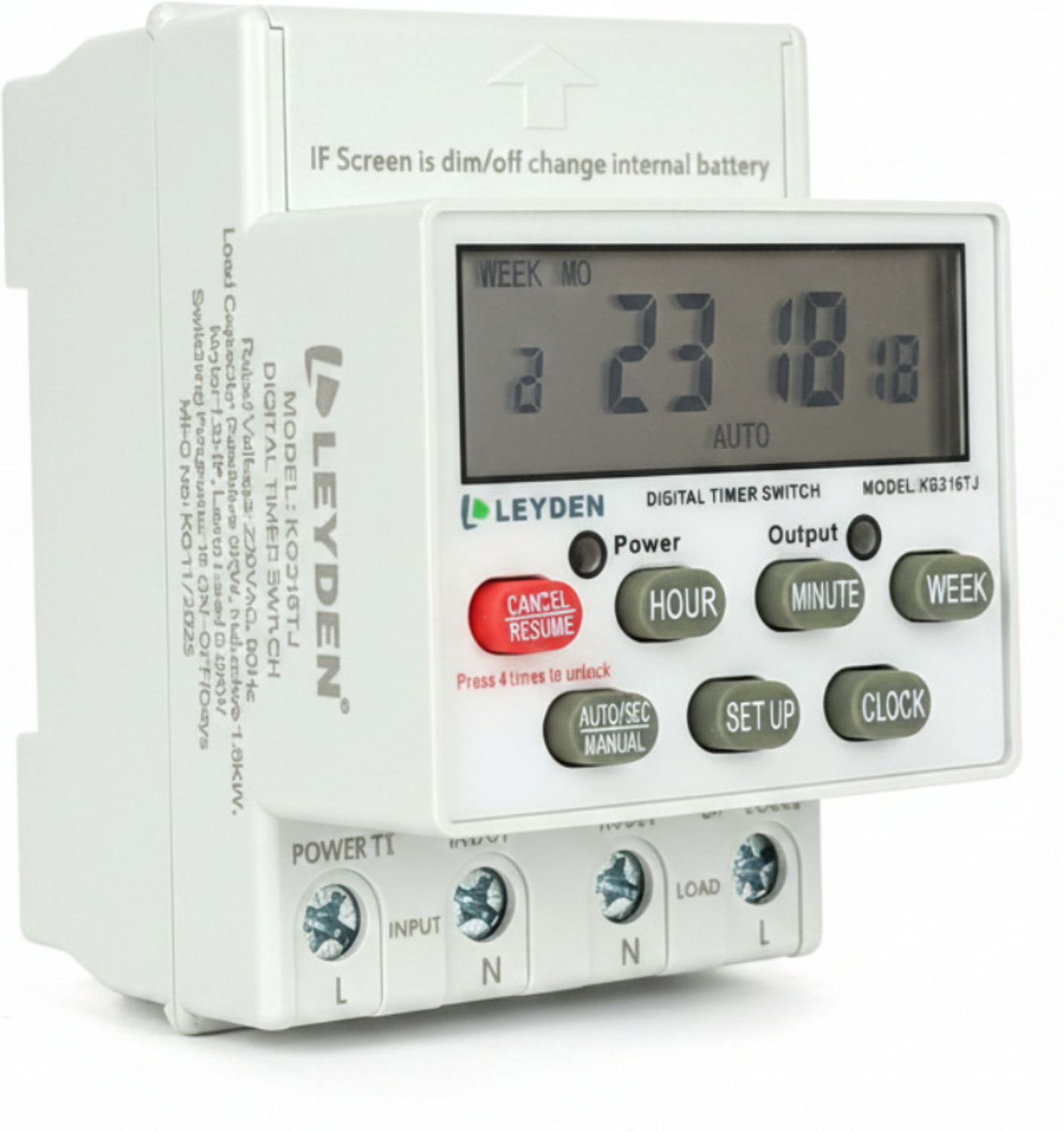 Image of Leyden KG316TJ, 30A, 220VAC, 16 On /Off Program, ON-Off Delay & Cyclic Timer Switch Programmable Electronic Timer Switch