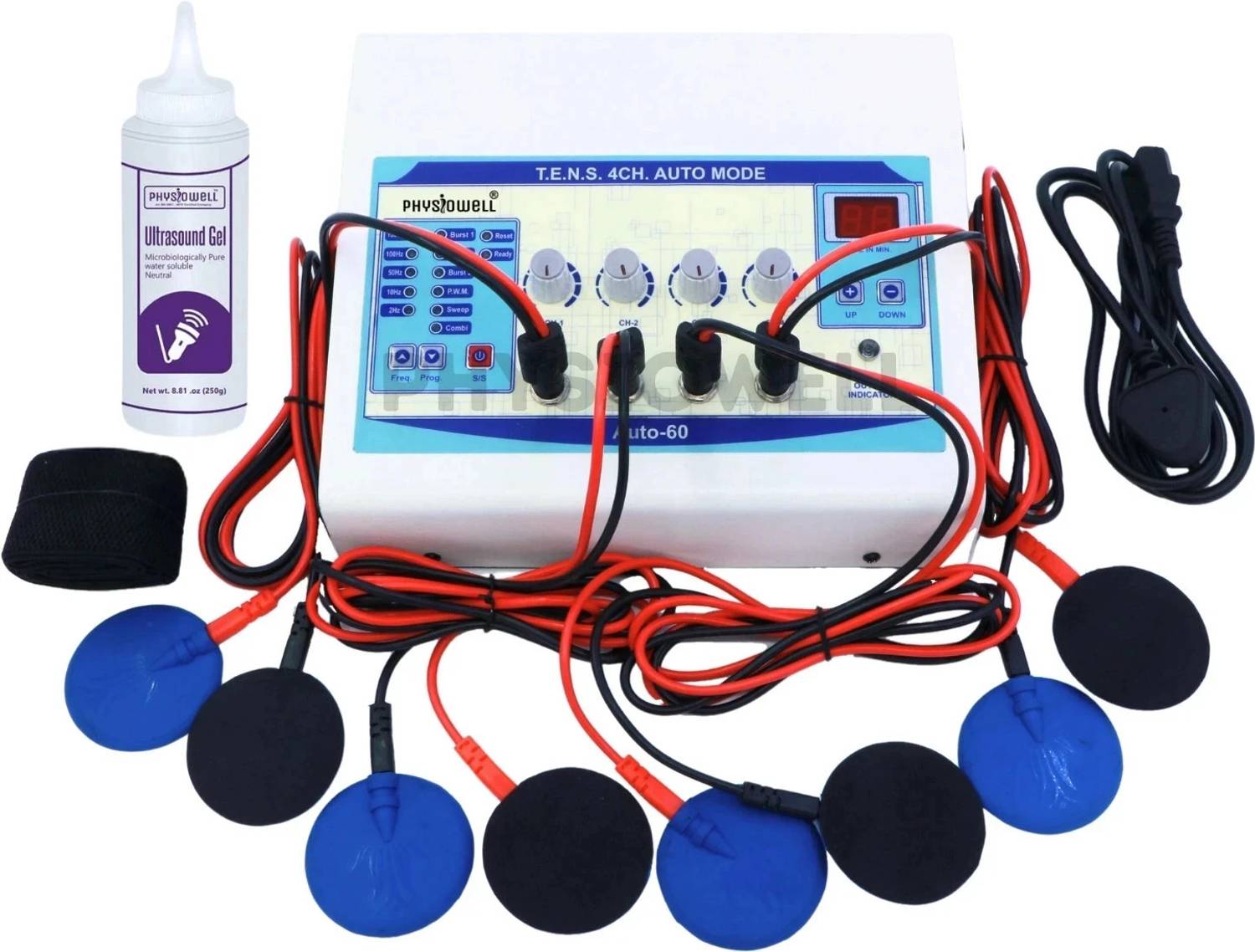 Physiowell Transcutaneous Electrical Nerve Stimulation Tens 4 Channel Auto Mode Machine for Physiotherapy Electrotherapy for Pain Relief Pain Relief Management Electrotherapy Device