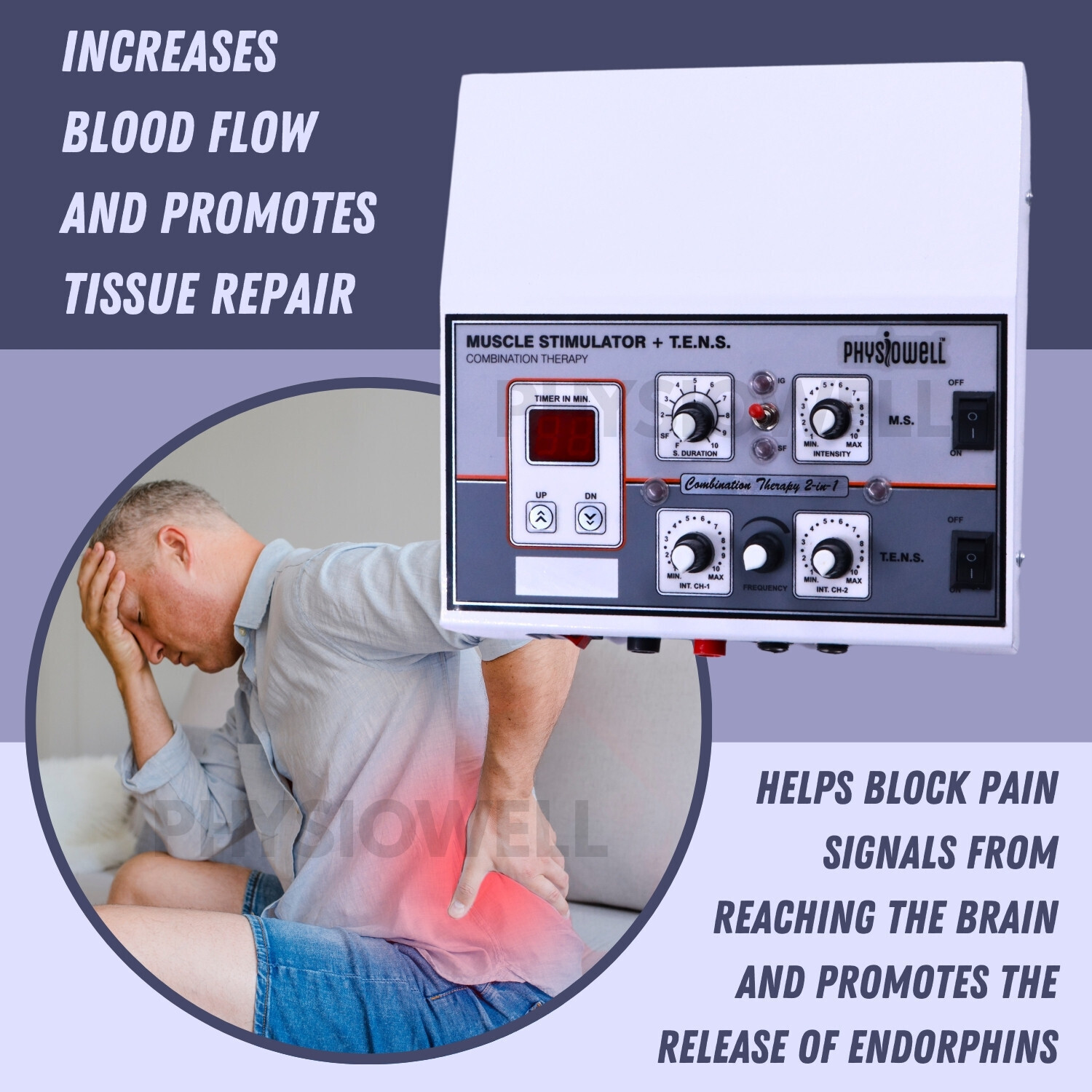 Image of Physiowell Physiotherapy MINI Combi TENS MS Muscle Stimulator for Pain Relief pain Relief Management Electrotherapy Device