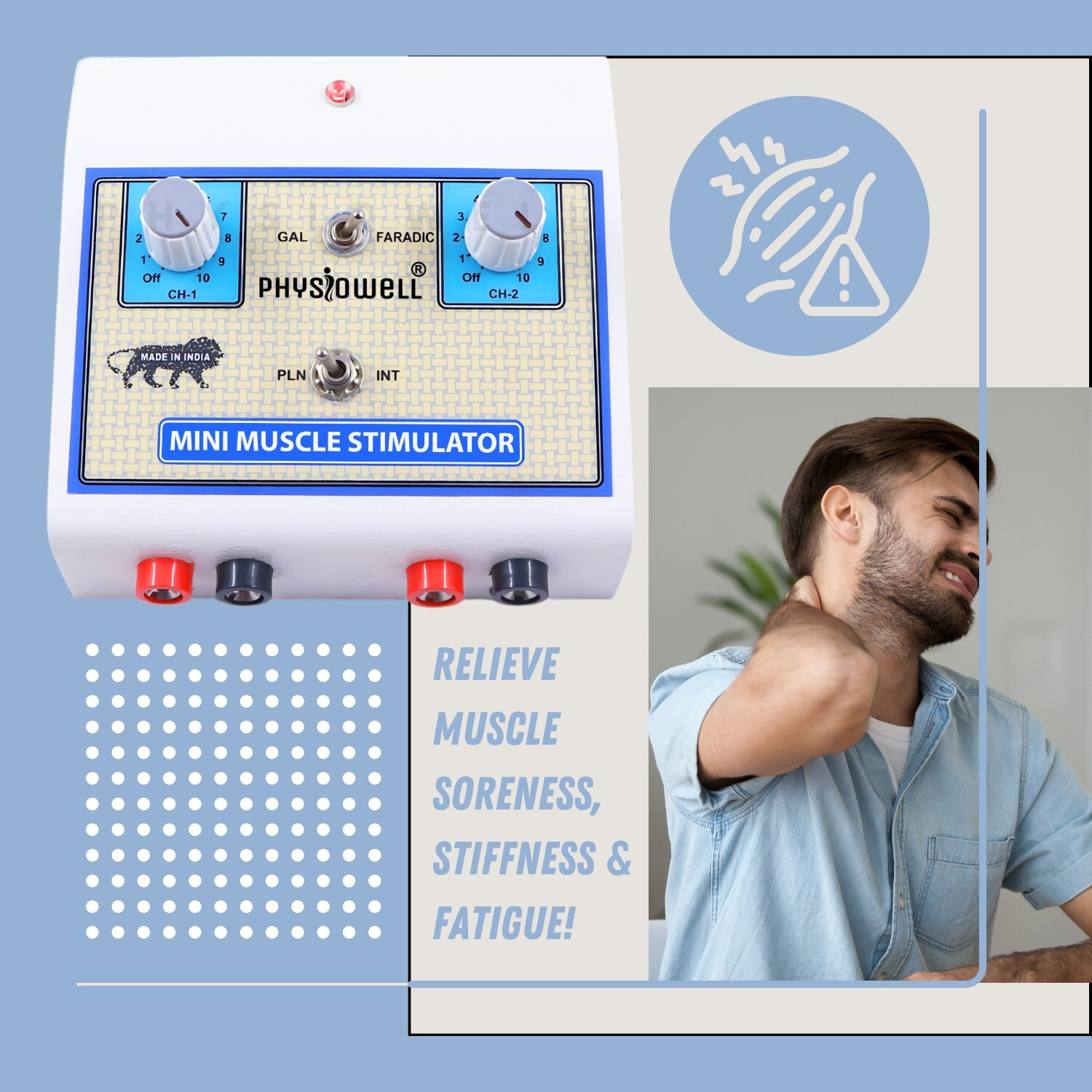Image of Physiowell Two Channel Muscle Stimulator Therapy Machine for Physiotherapy Pain Relief Physiotherapy Equipment with One Year Warranty Physiotherapy Equipment Electrotherapy Device