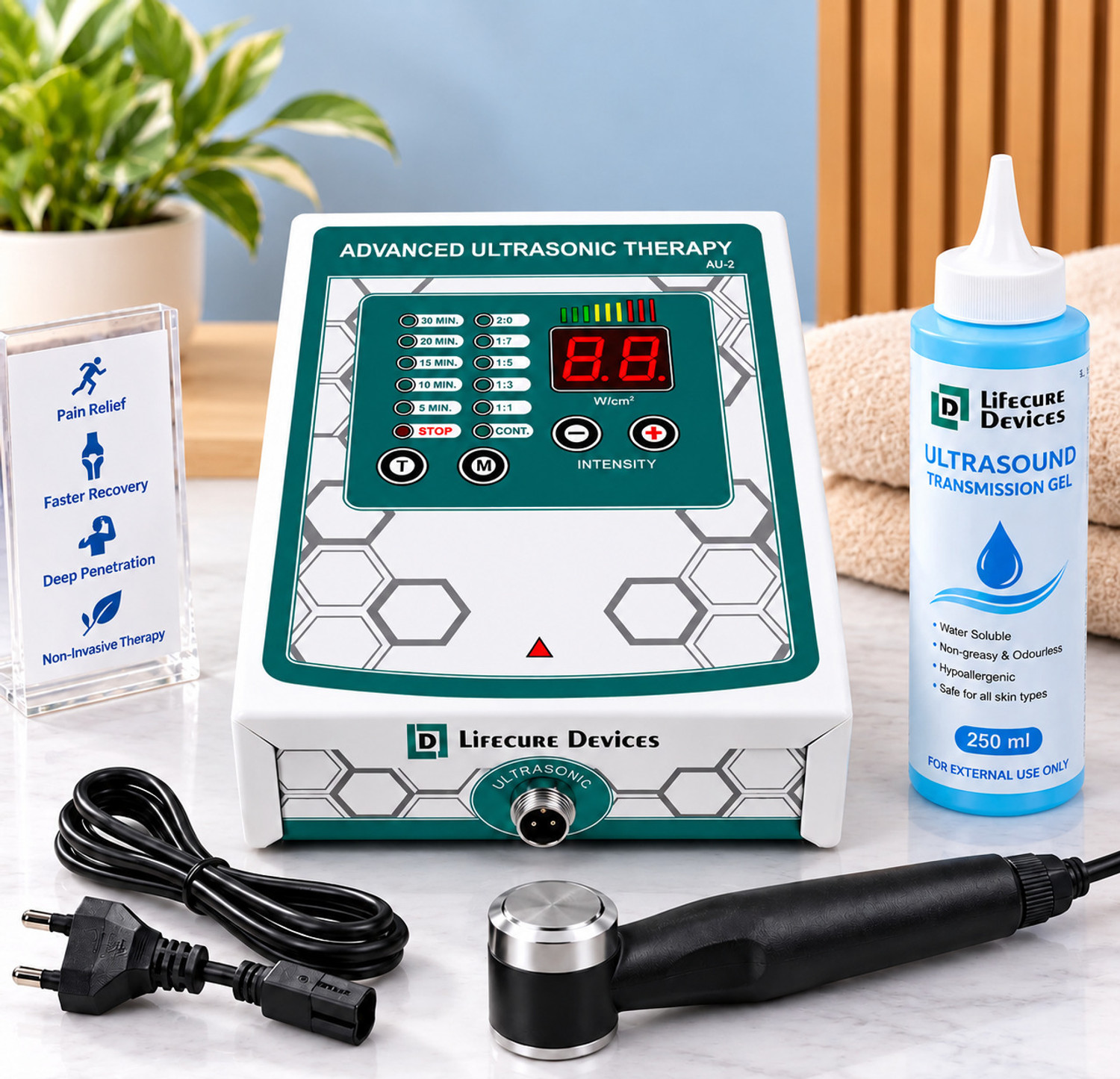 Image of lifecure AU-2 Digital Ultrasonic Physiotherapy Machine Ultrasound Physiotherapy Machine Electrotherapy Device (AU-2 Professional Ultrasound Therapy Equipment)