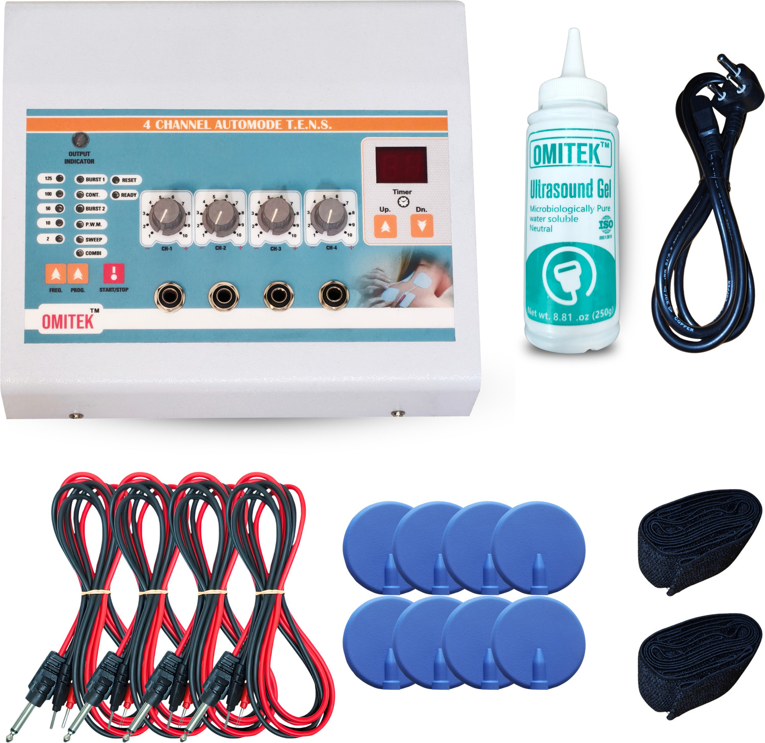 Image of omitek Micro Processor Based 4 Channel T.E.N.S. Auto Mode Physiotherapy Machine 4 channel Auto Mode Tens Physiotherapy Machine Electrotherapy Device (Auto Mode 4 Channel tens Machine Equipment Electrotherapy Device)
