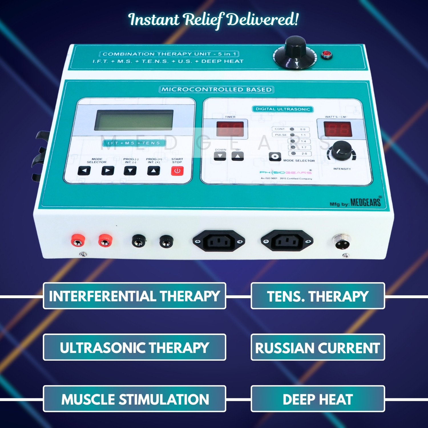 Image of Physiogears Combination 5 IN 1 LCD 125 Programs Computerized IFT+MS+TENS+US+Deep Heat Ma Physiotherapy Equipment Electrotherapy Device