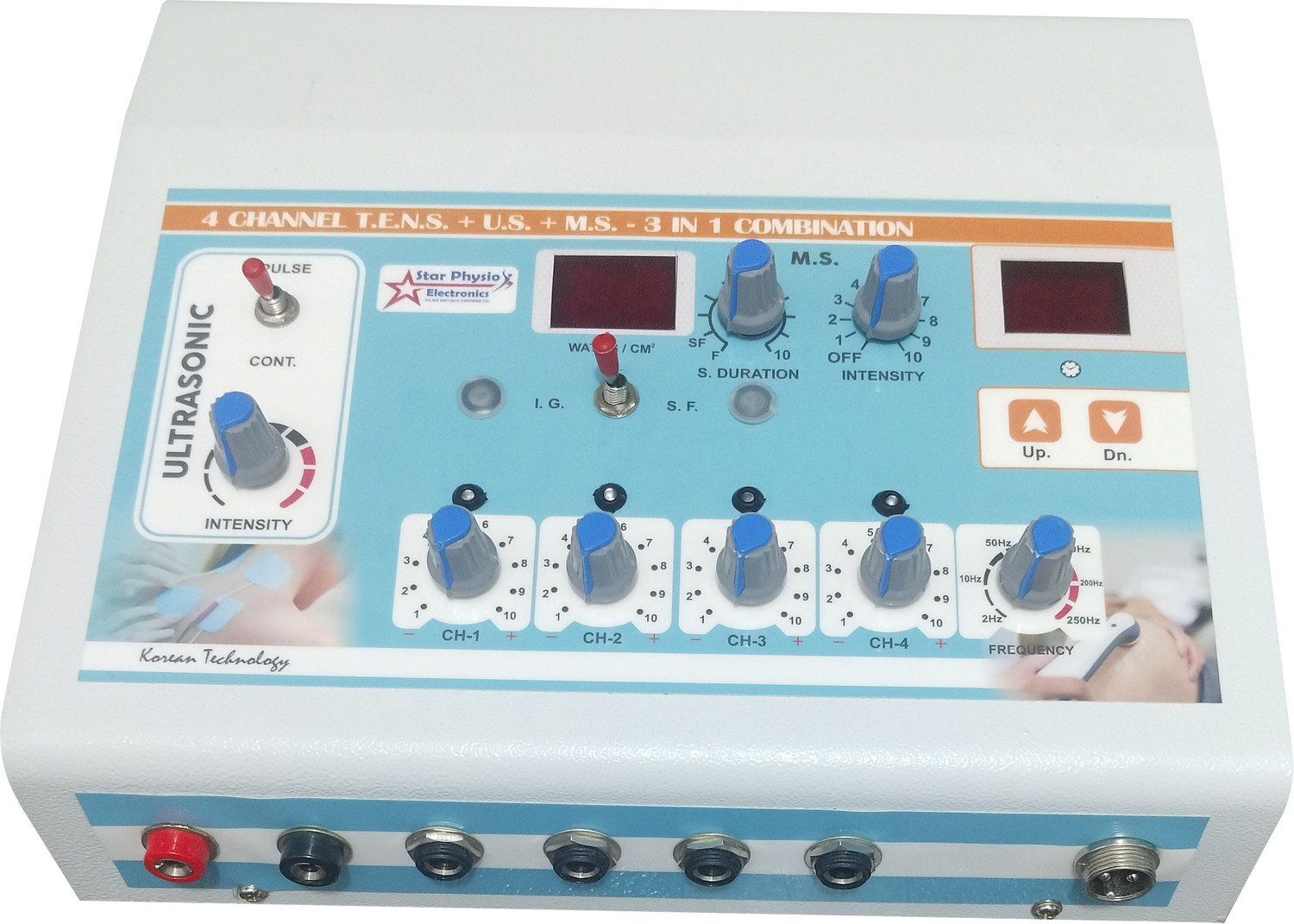 Image of STAR PHYSIO ELECTRONICS 4 Channel 3 in 1 Combination Tens Physiotherapy Machine (TENS + US + MS) Combo Physiotherapy Machine 3 IN 1 Tens 4 Channel + MS +Ultrasonic Therapy Electrotherapy Device (For Pain relief Ultrasound Machine Electrotherapy Device with 1 year warranty)