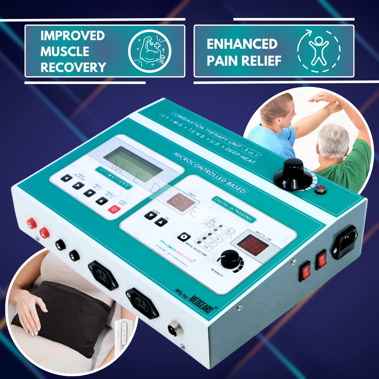 Image of Physiogears Combination 5 IN 1 LCD 125 Programs Computerized IFT+MS+TENS+US+Deep Heat Ma Physiotherapy Equipment Electrotherapy Device