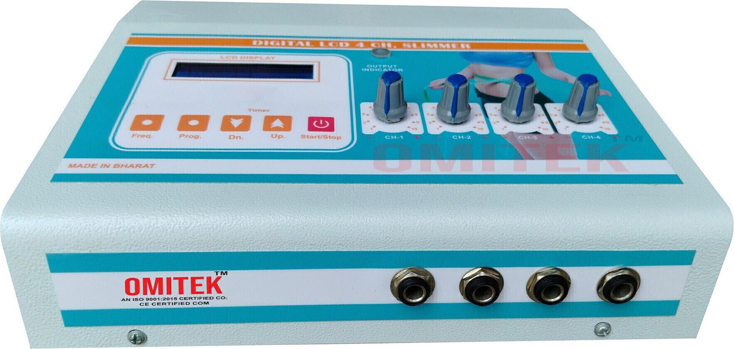 Image of omitek Digital Lcd 4 Channel TENS Machine for Physiotherapy for Personal use and Home Visit Purpose Electrotherapy Device