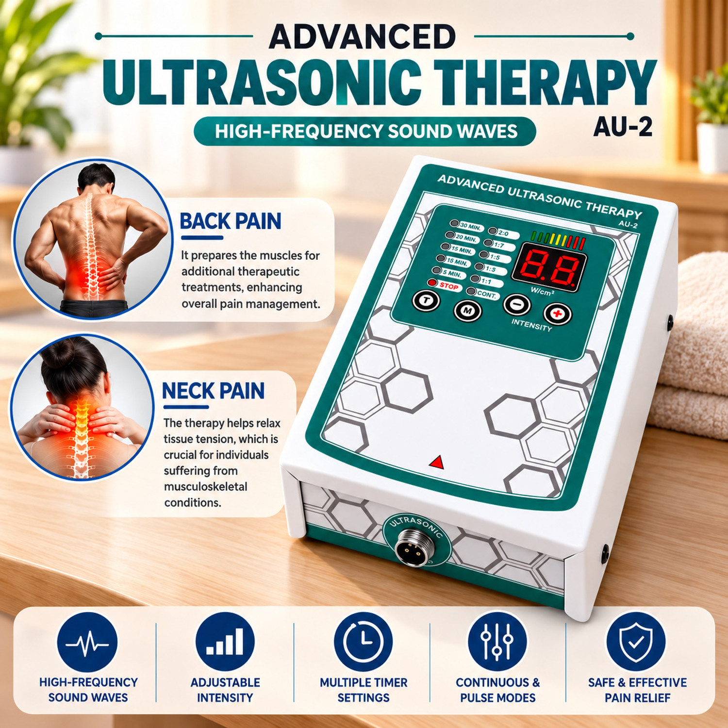 Image of lifecure AU-2 Digital Ultrasonic Physiotherapy Machine Ultrasound Physiotherapy Machine Electrotherapy Device (AU-2 Professional Ultrasound Therapy Equipment)