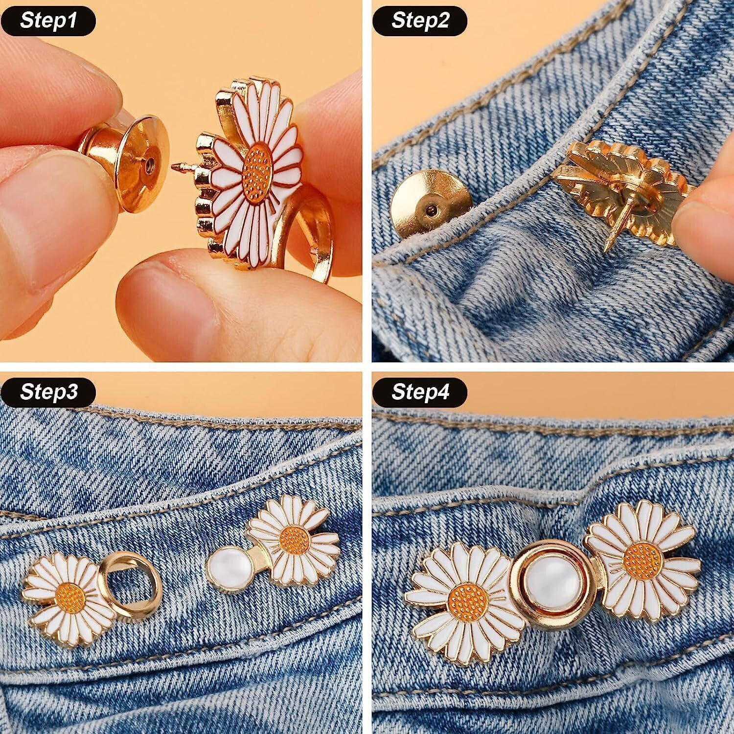 Image of CUZWAVE Adjustable Waist Buckle for Pants,Double flower waist pins Pack Of 2 Brooch