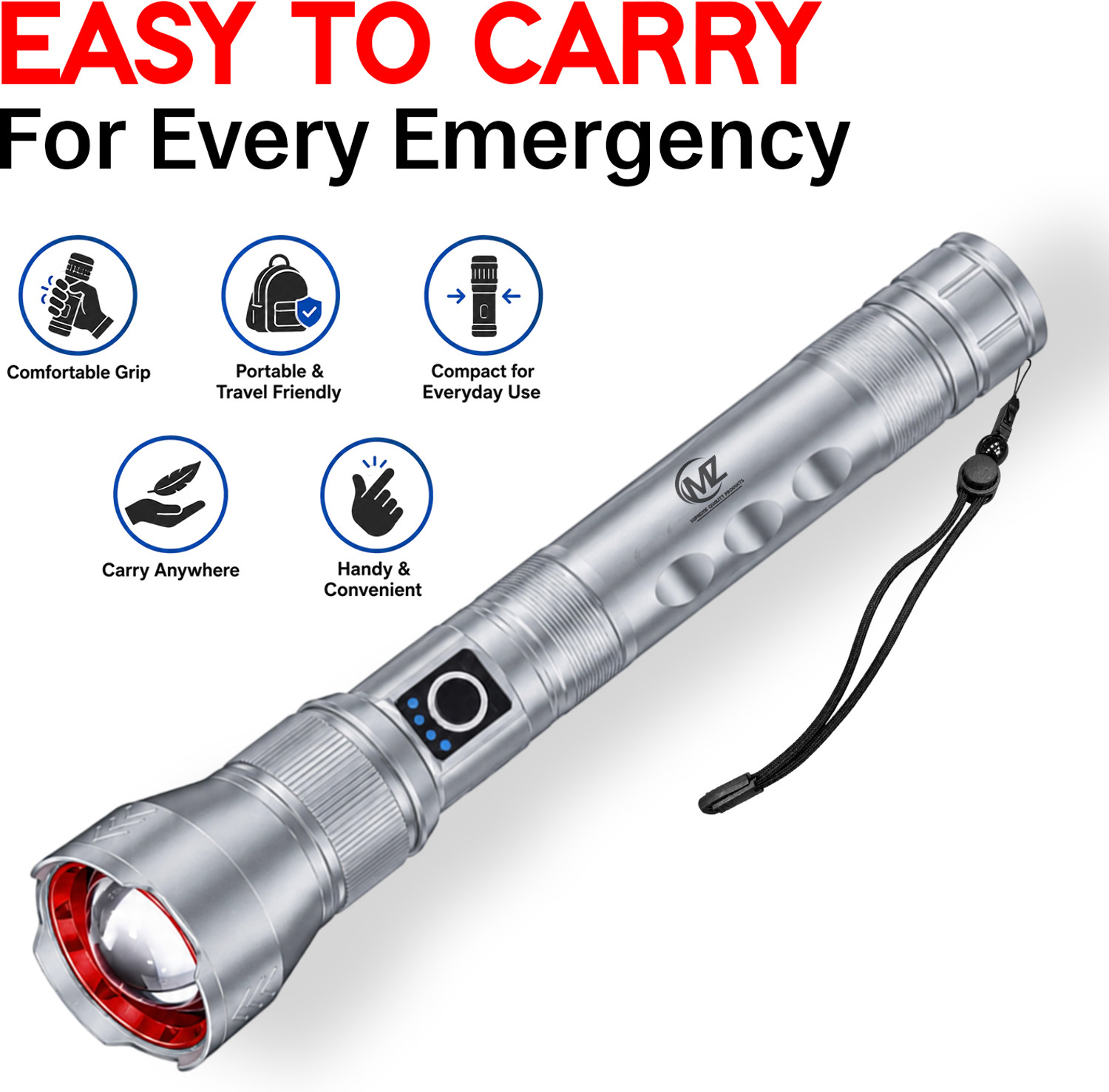 Image of MZ Super Bright Zoomable Rechargeable Metal Search Light with 4000mAh Battery 6 hrs Torch Emergency Light