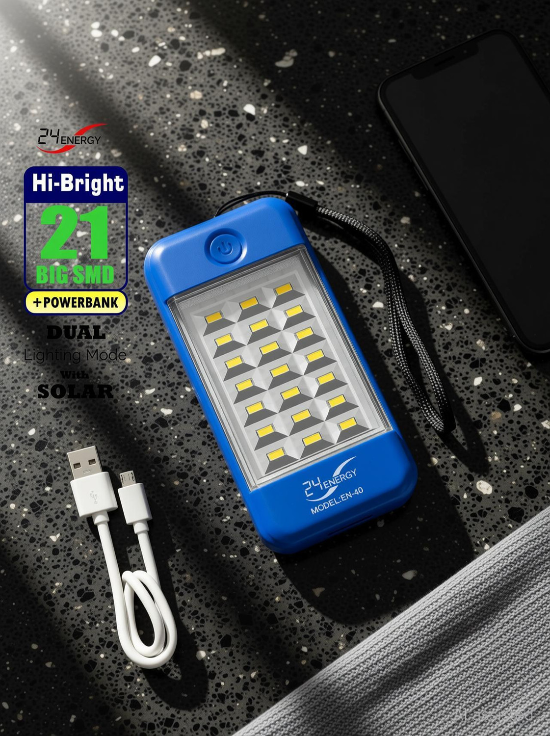 Image of 24 ENERGY USB Mobile Power Bank Cum 21 LED Rechargeable Solar 5 hrs Lantern Emergency Light