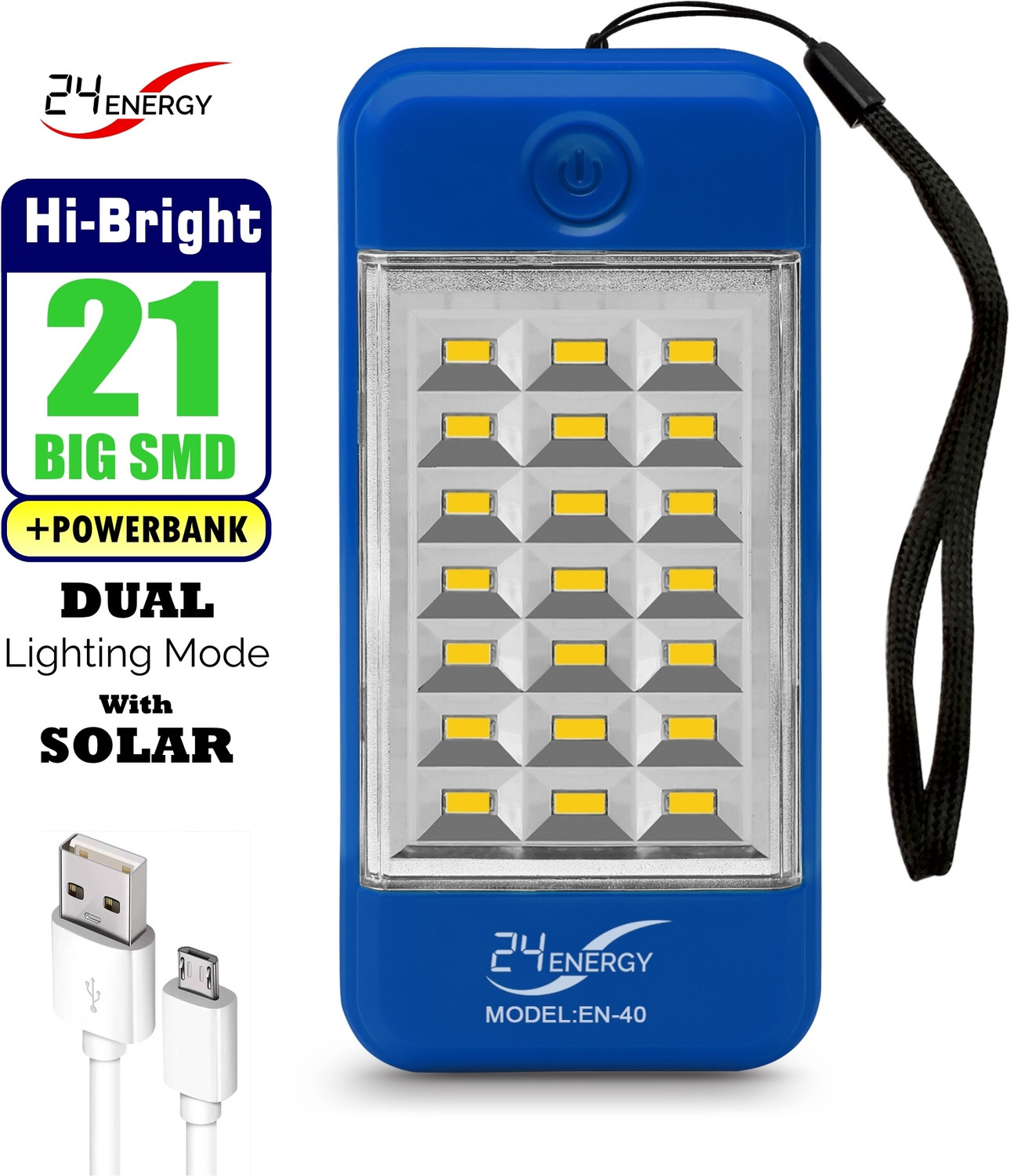 Image of 24 ENERGY USB Mobile Power Bank Cum 21 LED Rechargeable Solar 5 hrs Lantern Emergency Light