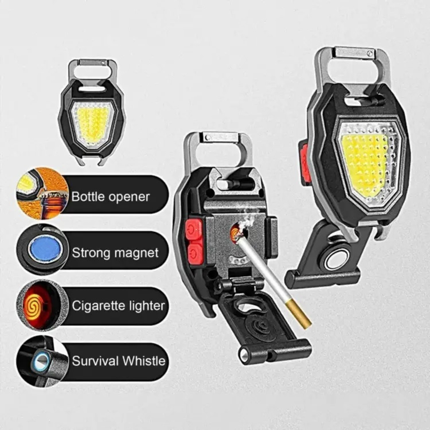 Image of BloomiFy BMT-K444 Keychain: 6-Mode Light, Charging Display Lighter & Bottle Opener 8 hrs Torch Emergency Light