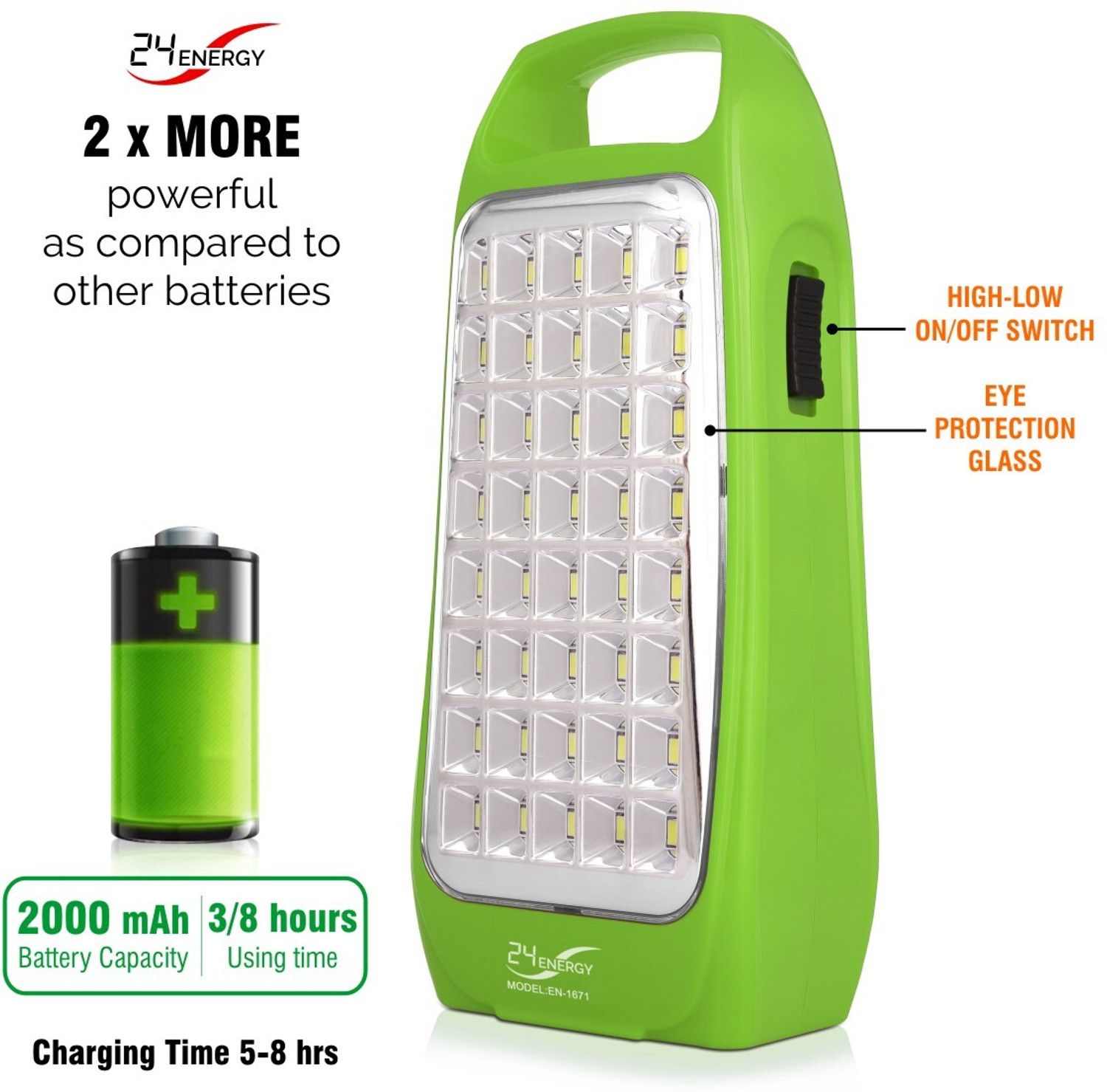 Image of 24 ENERGY Dual Mode Brightness with 40LED Chargeable Table lantern 8 hrs Flood Lamp Emergency Light