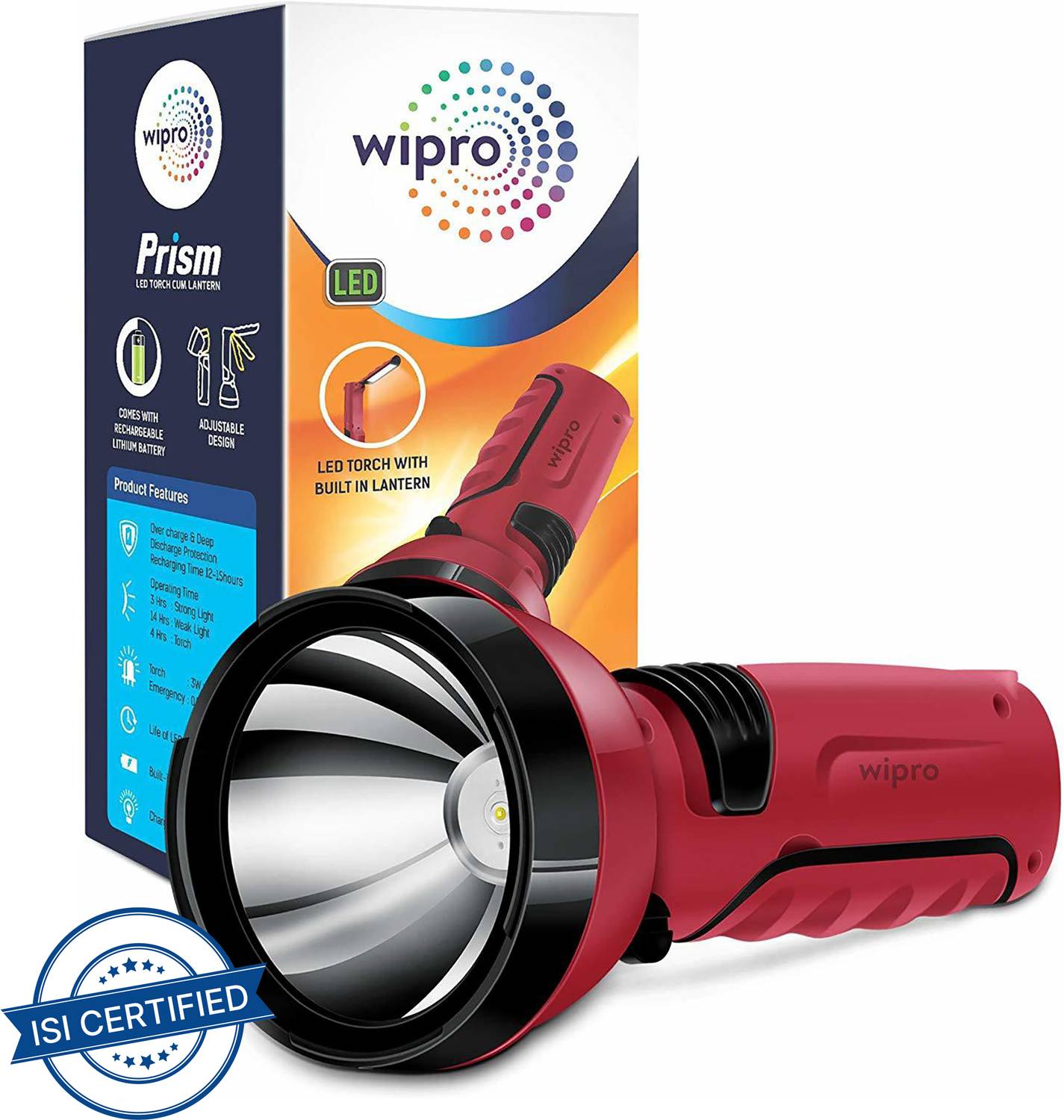 Wipro Prism Rechargable LED Torch And Lantern 7 hrs Torch Emergency Light