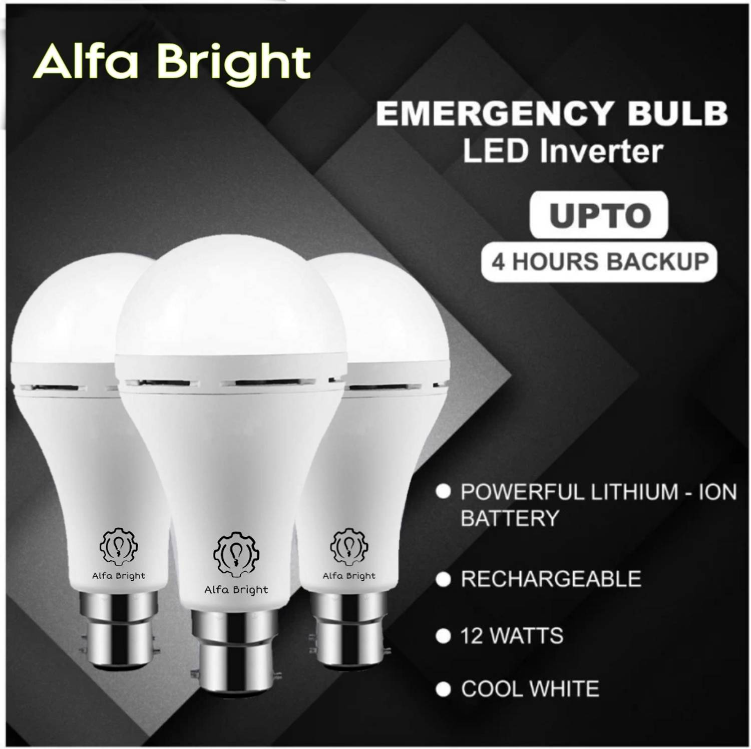 Alfa Bright 12W Rechargeable Inverter LED with backup upto 4 hrs Bulb Emergency Light 4 hrs Bulb Emergency Light