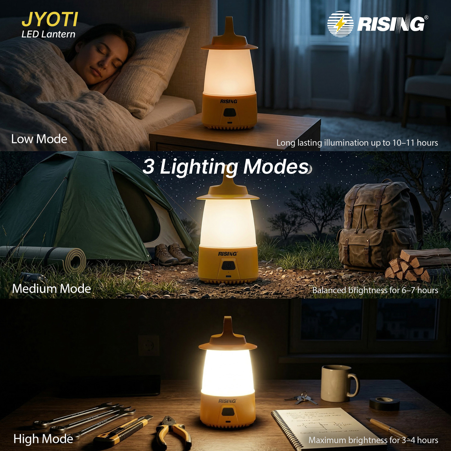 Image of Rising Jyoti 8W 50-LED Rechargeable Emergency Lantern | 2000mAh & 360� Lighting 11 hrs Lantern Emergency Light
