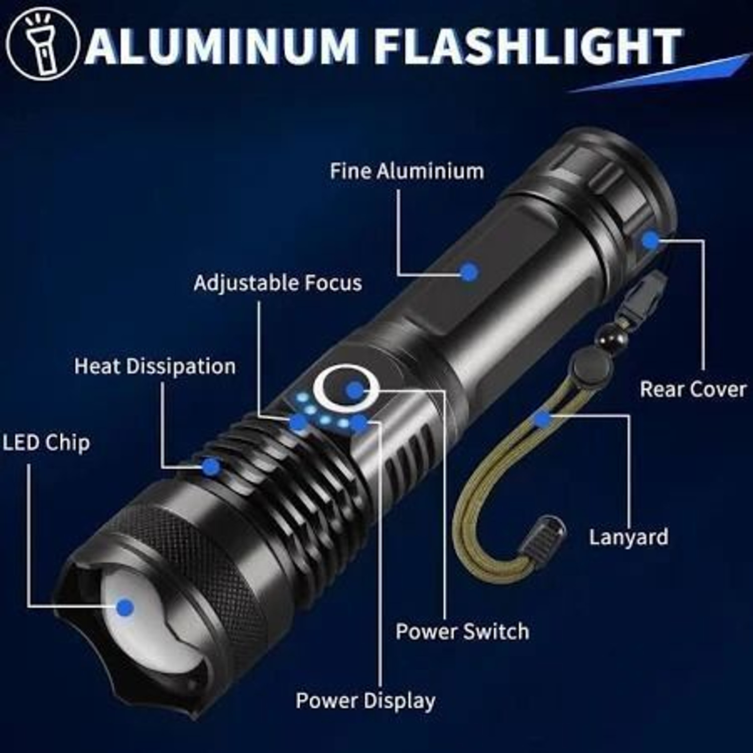 Image of HYMASA 376 Rechargeable Led Metal Zoomable 5 Mode Flashlight /Torch Light 8 hrs Torch Emergency Light