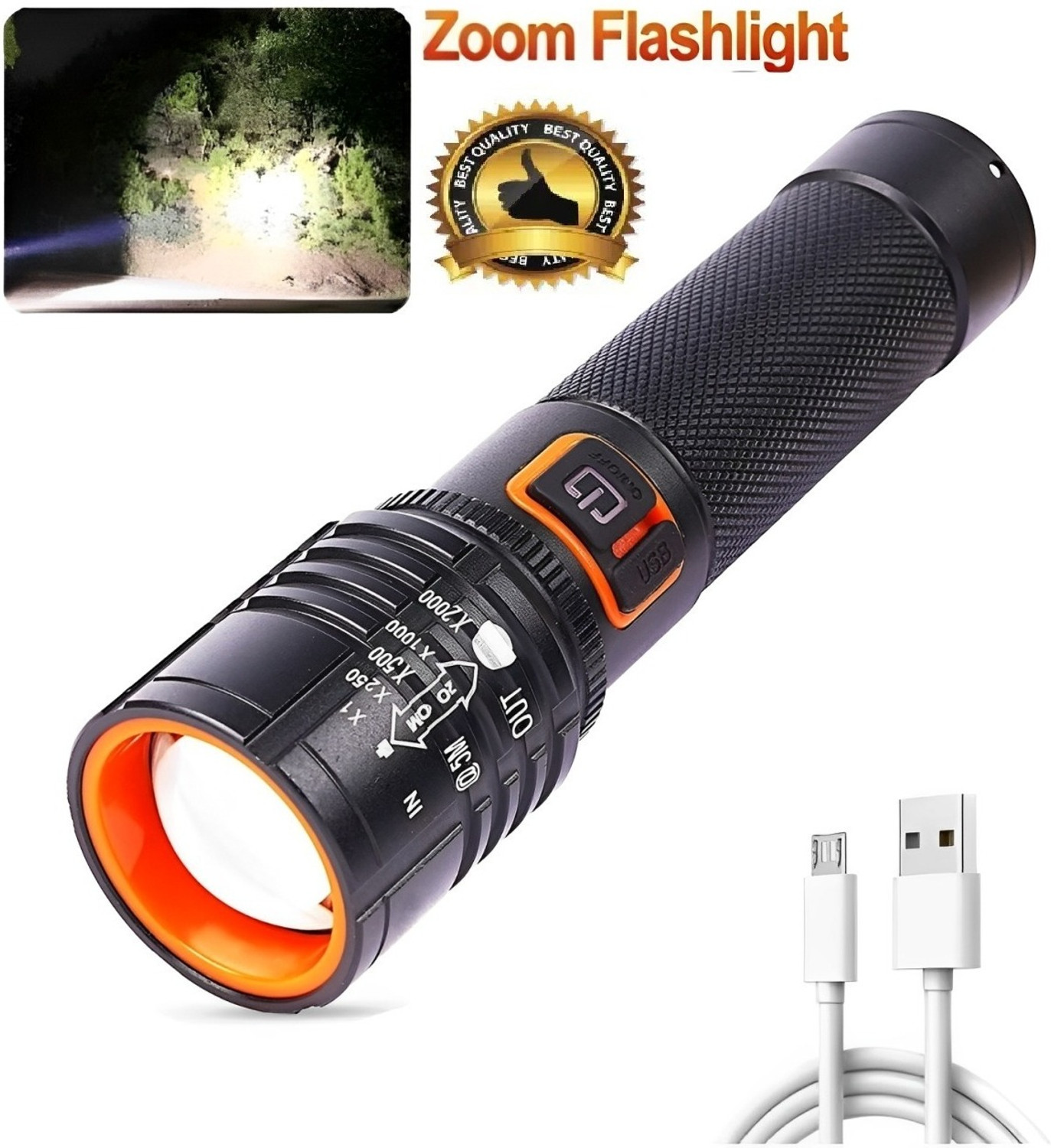 Image of TANSHA 035 Torch Light (ZOOMABLE METAL)5 Modes Flashlight, Super Bright Torch 2 hrs Torch Emergency Light