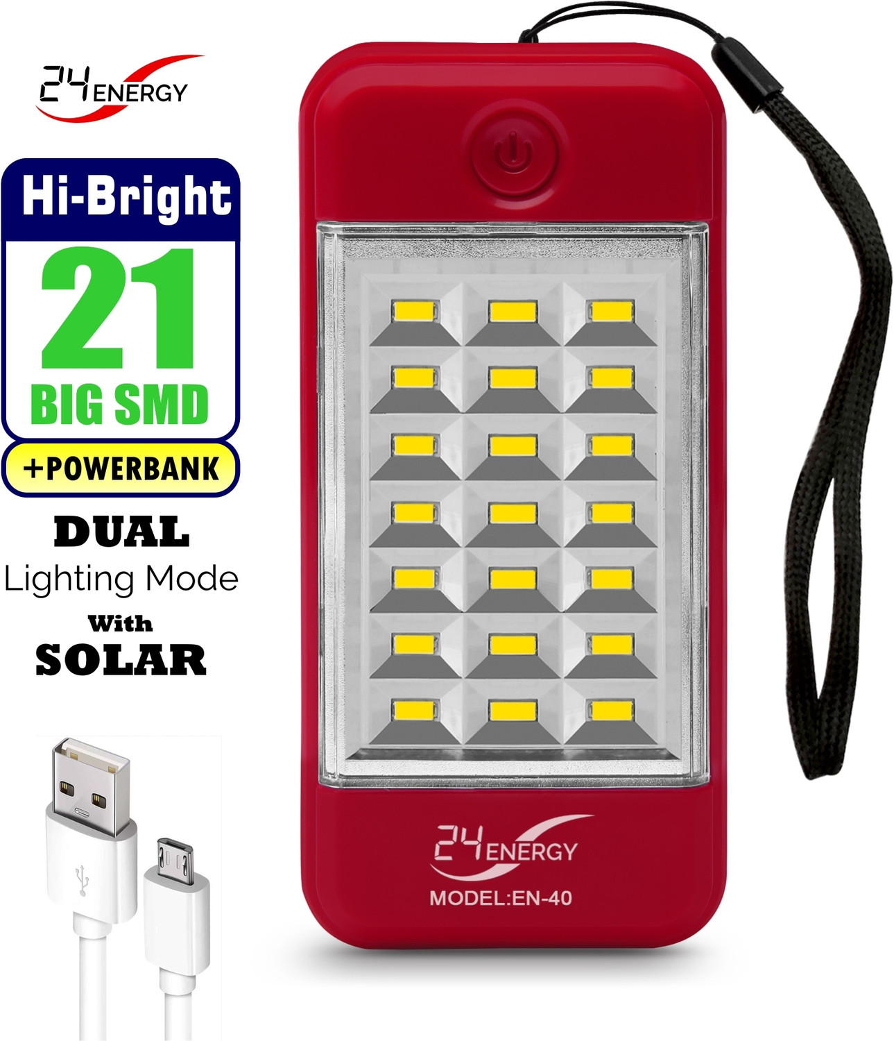 Image of 24 ENERGY Power Bank Cum 21 LED Rechargeable Solar 4 hrs Lantern Emergency Light