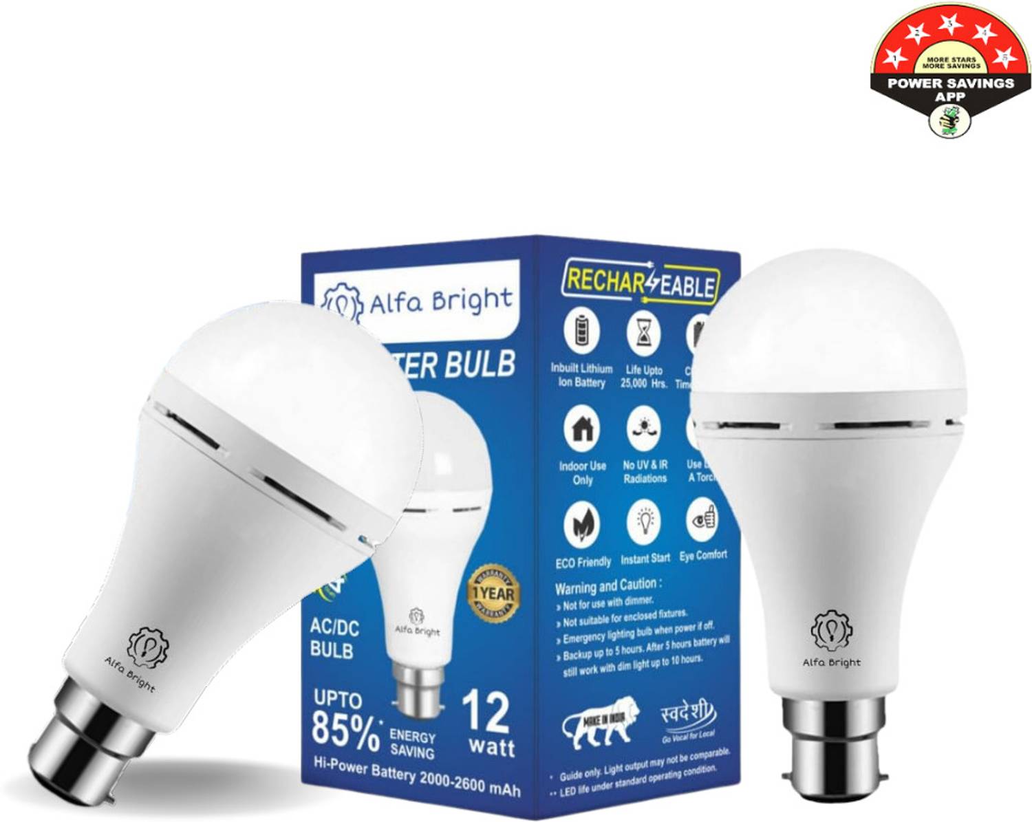 Alfa Bright Automatic Self-Charging 12W LED Bulb for Emergencies 4 hrs Bulb Emergency Light