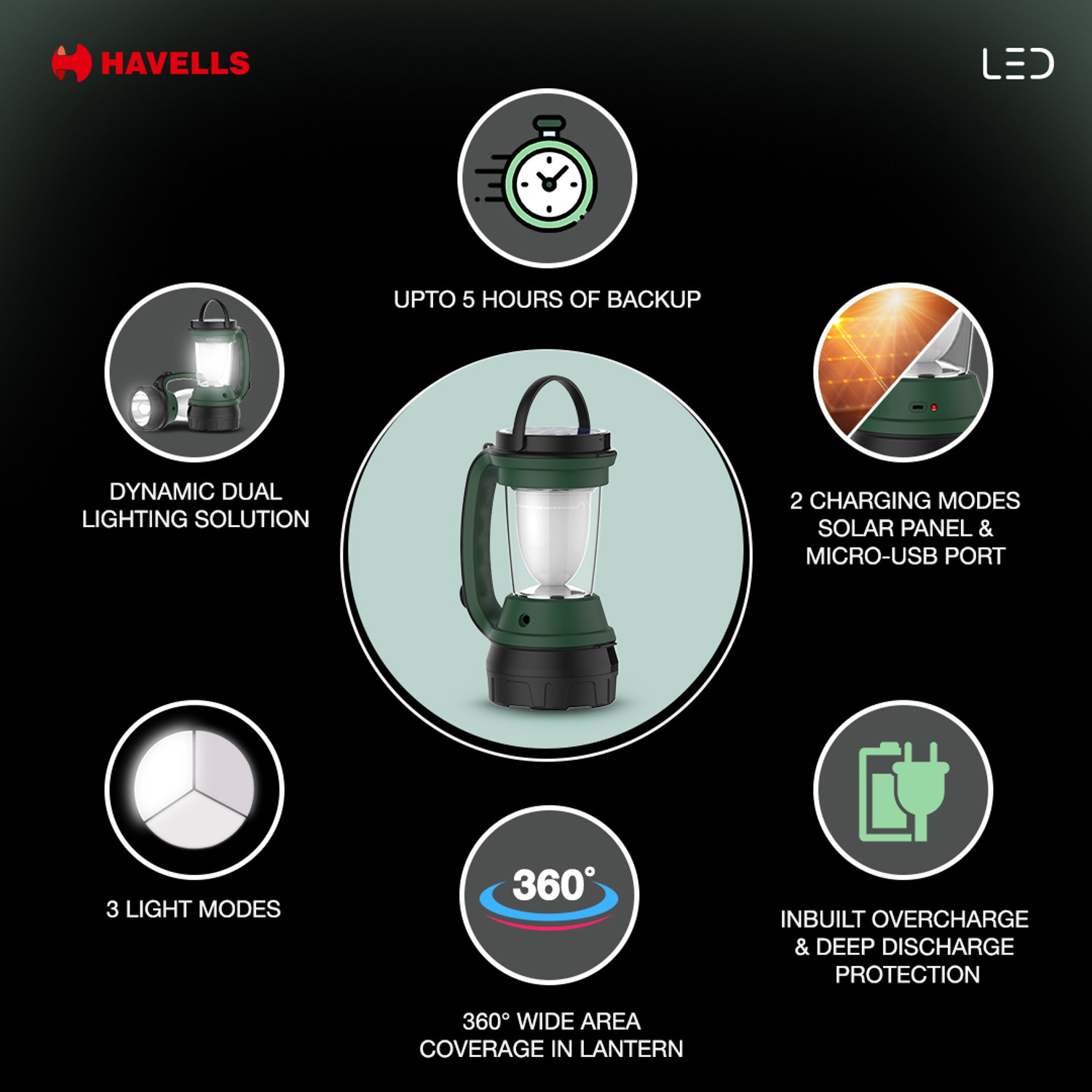 Image of HAVELLS Dazzle Plus Lantern Torch 5W 5 hrs Lantern Emergency Light