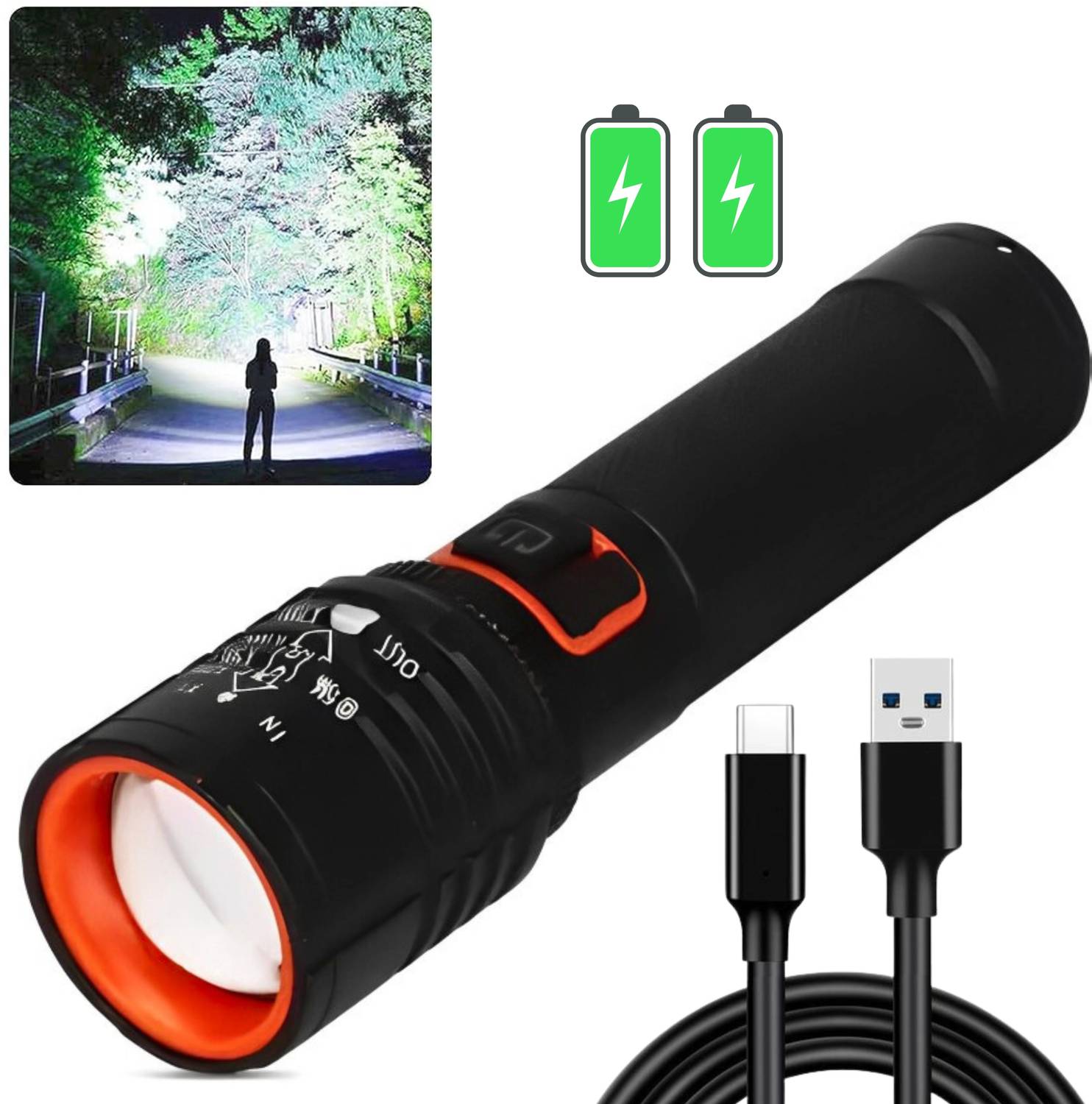 Aubade M035 (ZOOMABLE LED METAL TORCH)5 Modes Flashlight, Super Bright 15W 8 hrs Torch Emergency Light