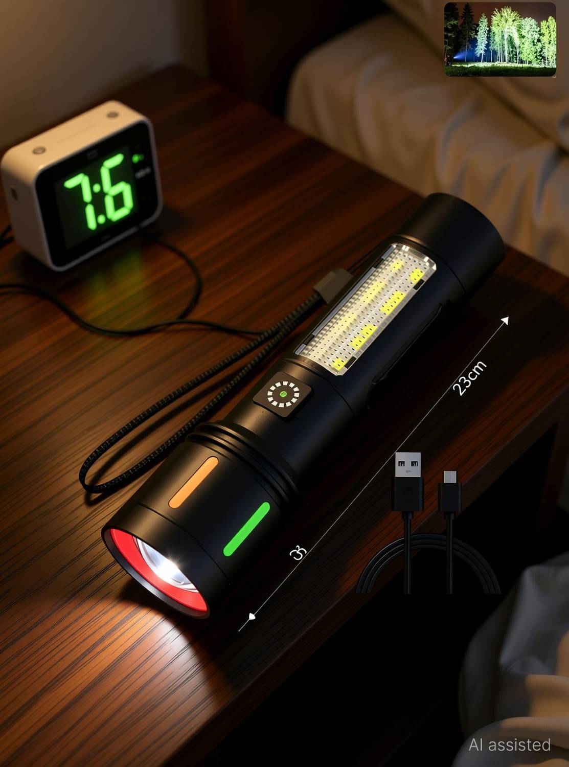 CRENTILA Metal Led Torch Light Long Range 1 Km With Type C Charging & 2 in 1 Functions 8 hrs Torch Emergency Light