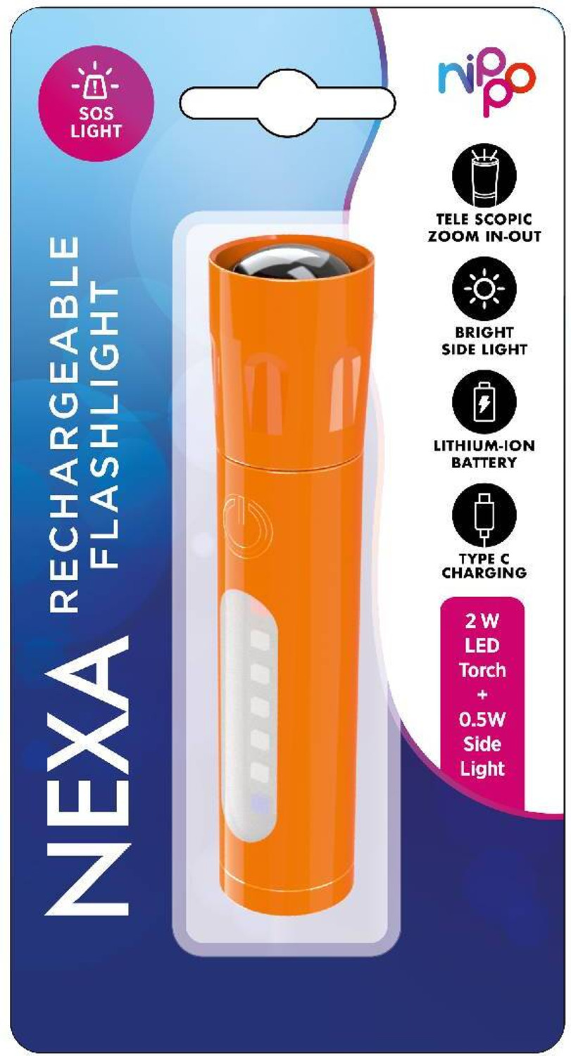 Image of Nippo NEXA Rechargeable Type-C Torch, 1W Front - 1W Sidelight, SOS Mode, 500mAh Li-Ion 7 hrs Torch Emergency Light