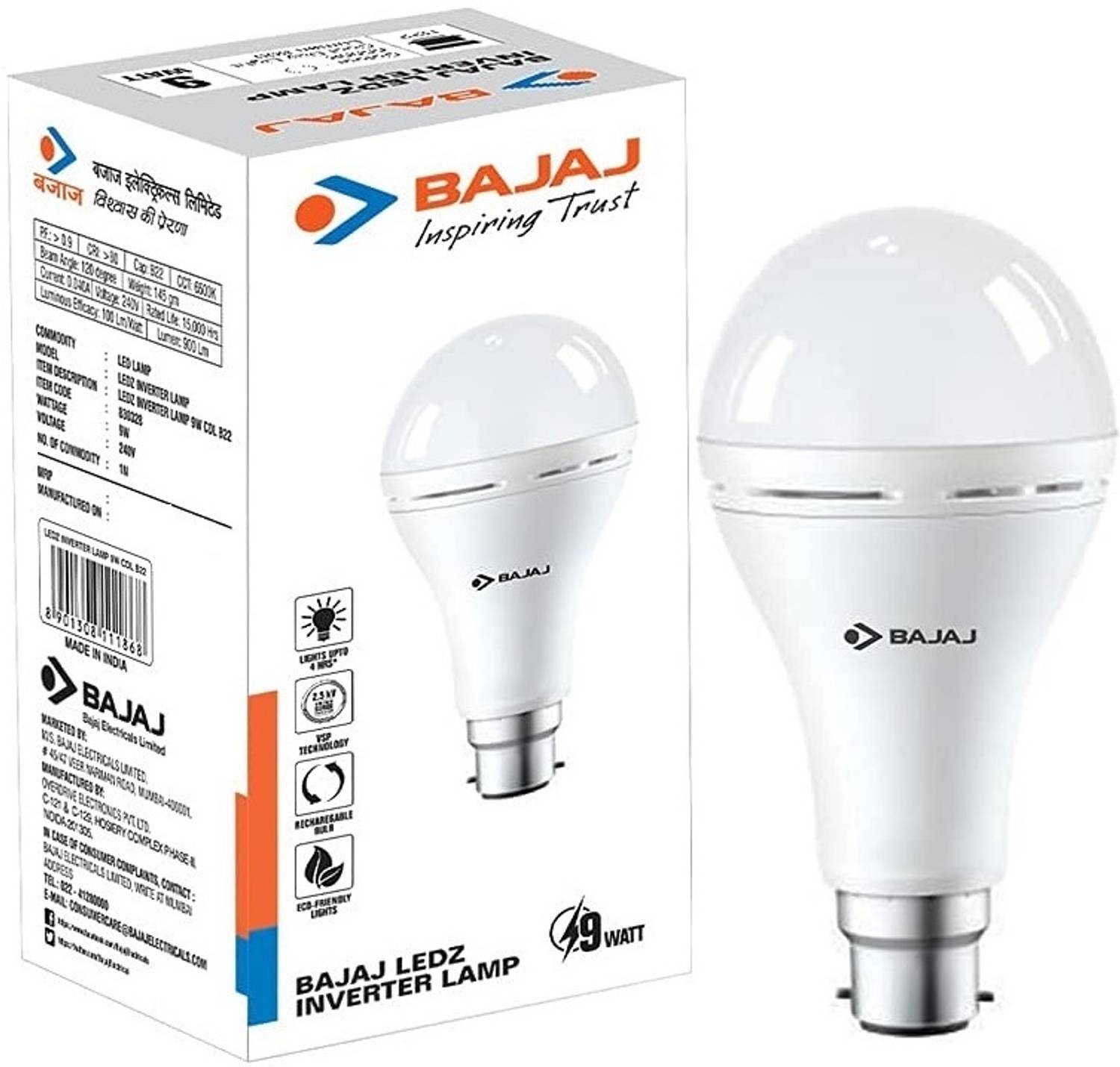 BAJAJ 9W B22 LED PACK OF-01 8 hrs Bulb Emergency Light