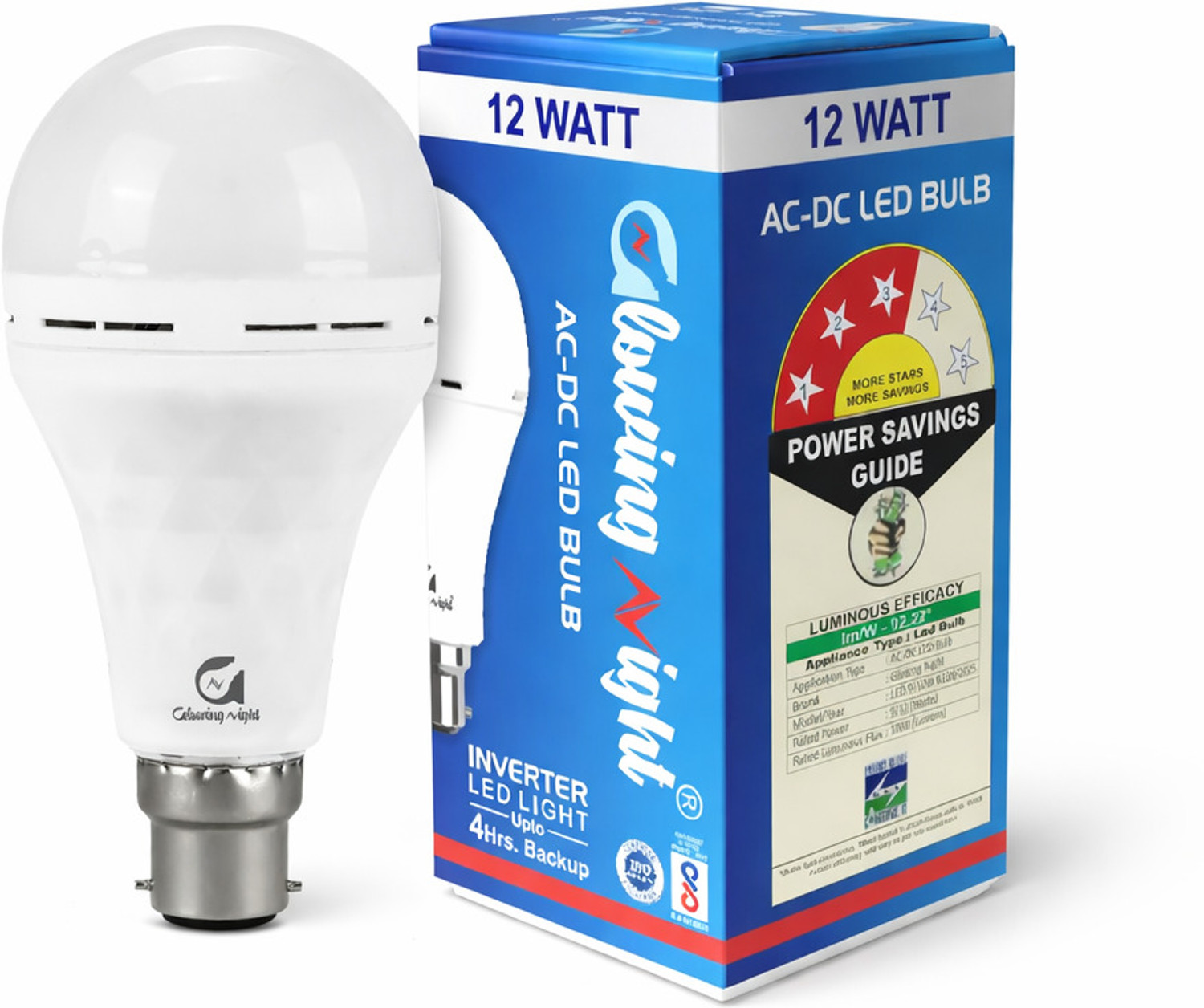 Image of Glowing Night 12 W Round B22 Inverter Bulb 4 hrs Bulb Emergency Light