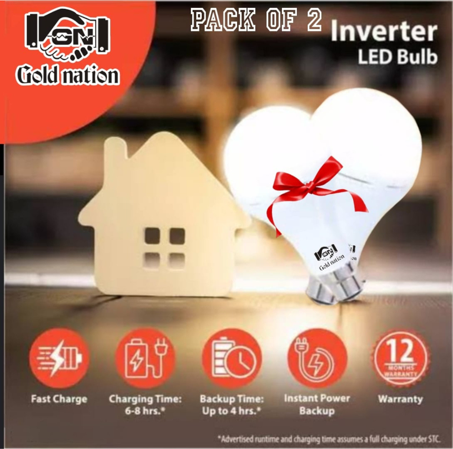 Image of Gold Nation 12 Watt Inverter Led Bulb For Home\Indoor\Rooms\Kitchen Emergency Bulb 4 hrs Bulb Emergency Light (White)