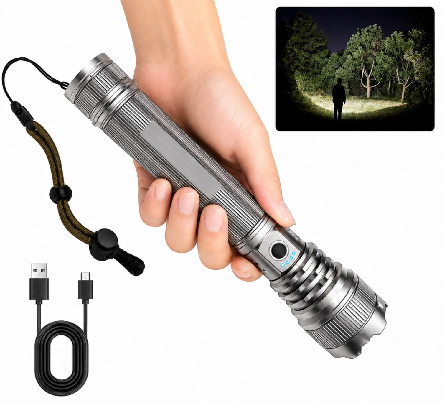 Image of HYMASA KZ-982 LED Torch Light, Zoomable Focus, Heavy Duty Rechargeable Flashlight 12 hrs Torch Emergency Light