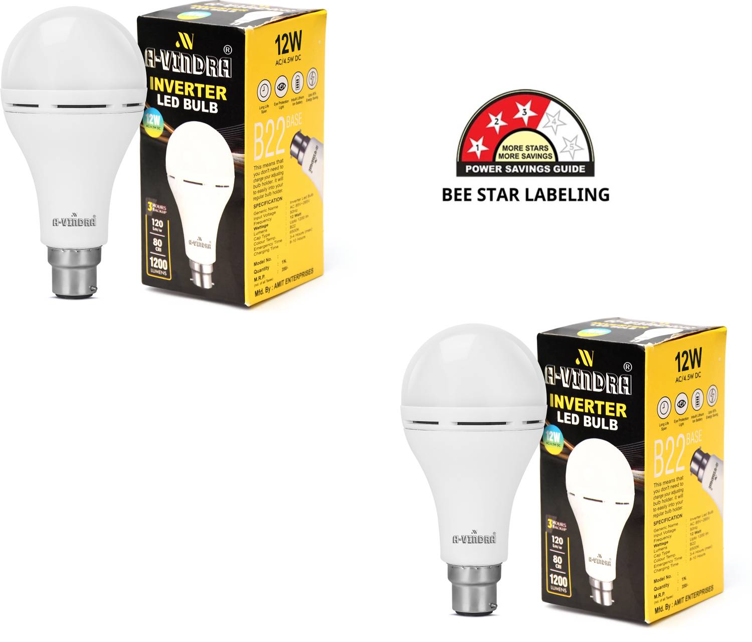 AVINDRA 12W Emergency Bulb | LED Rechargeable Light | 3H Backup | Power Cut Light 4 hrs Bulb Emergency Light