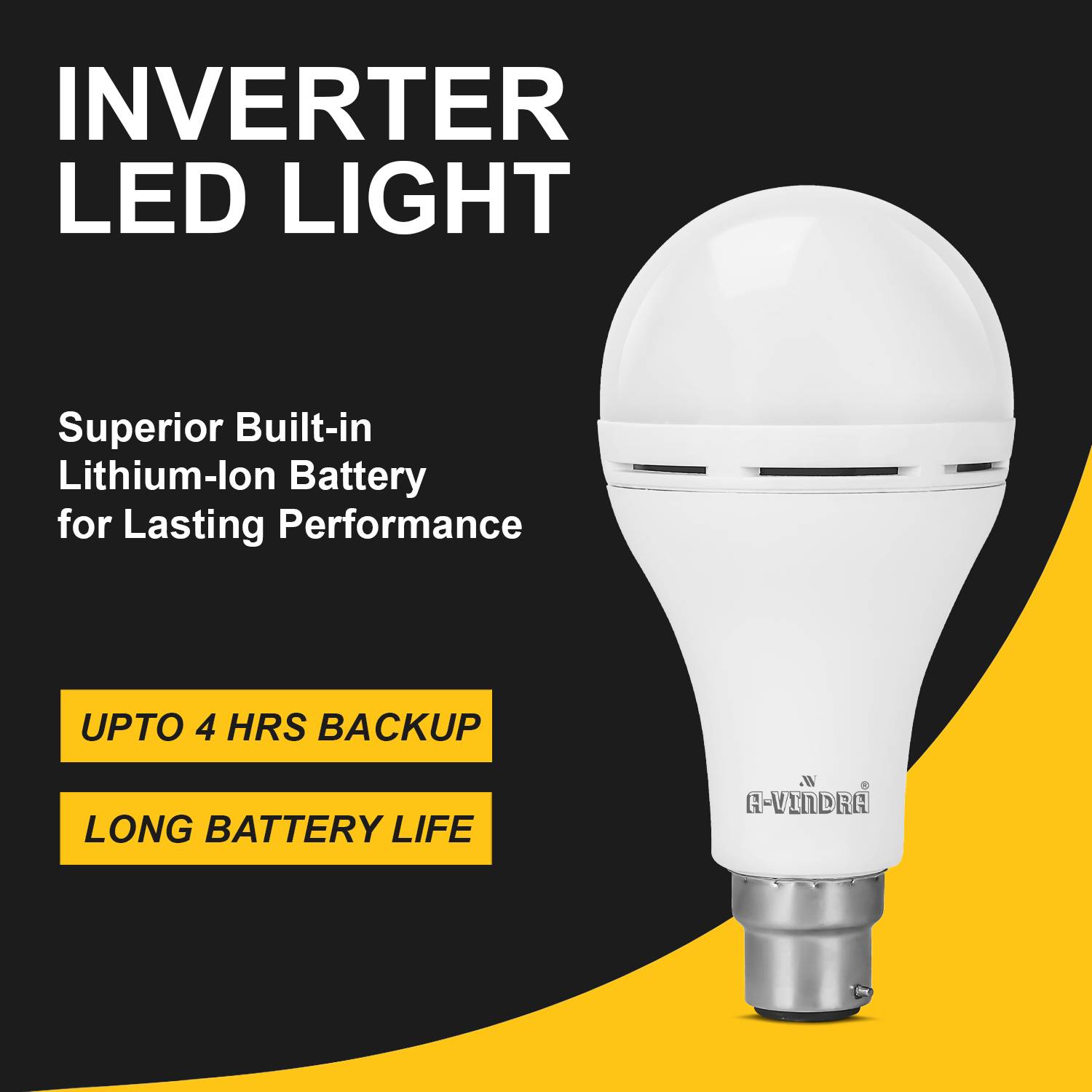 AVINDRA 12W Emergency LED Bulb | Rechargeable Light | 4H Backup | Cool White | B22 4 hrs Bulb Emergency Light
