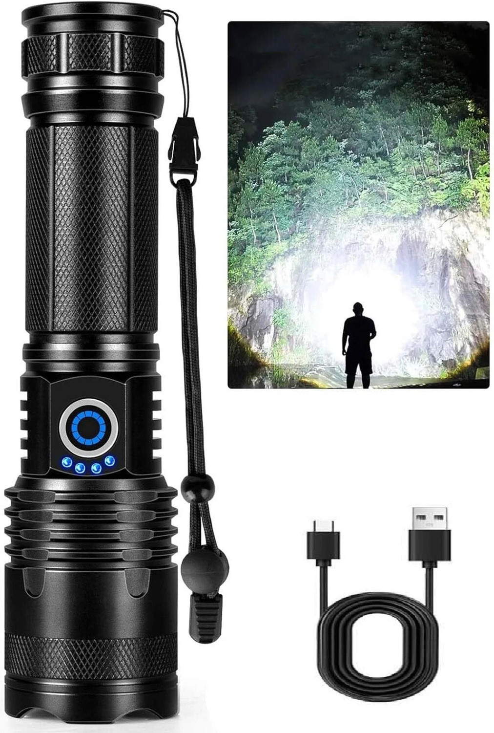 Image of HYMASA 376 Rechargeable Led Metal Zoomable 5 Mode Flashlight /Torch Light 8 hrs Torch Emergency Light