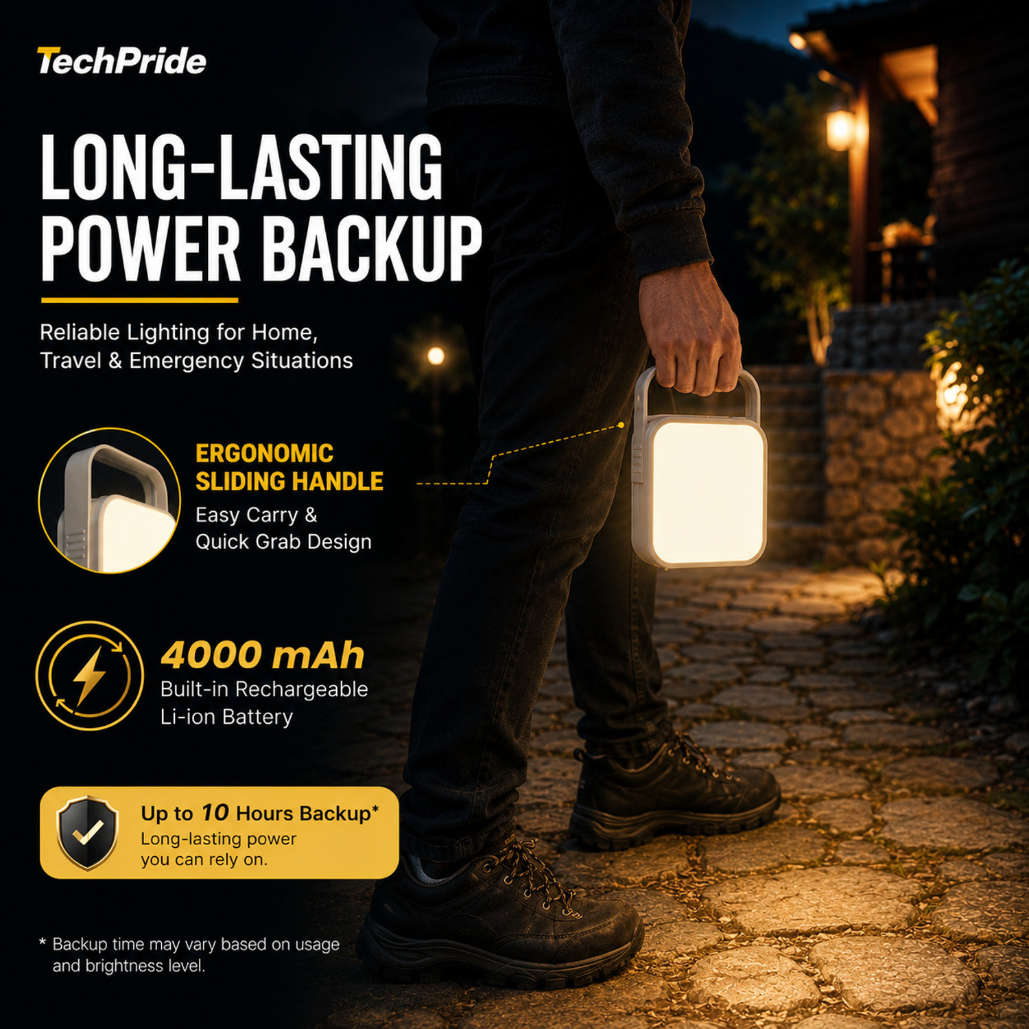Image of TechPride LiteHouse Rechargeable Emergency Light with 4000mAh Battery Type C Charging 10 hrs Lantern Emergency Light