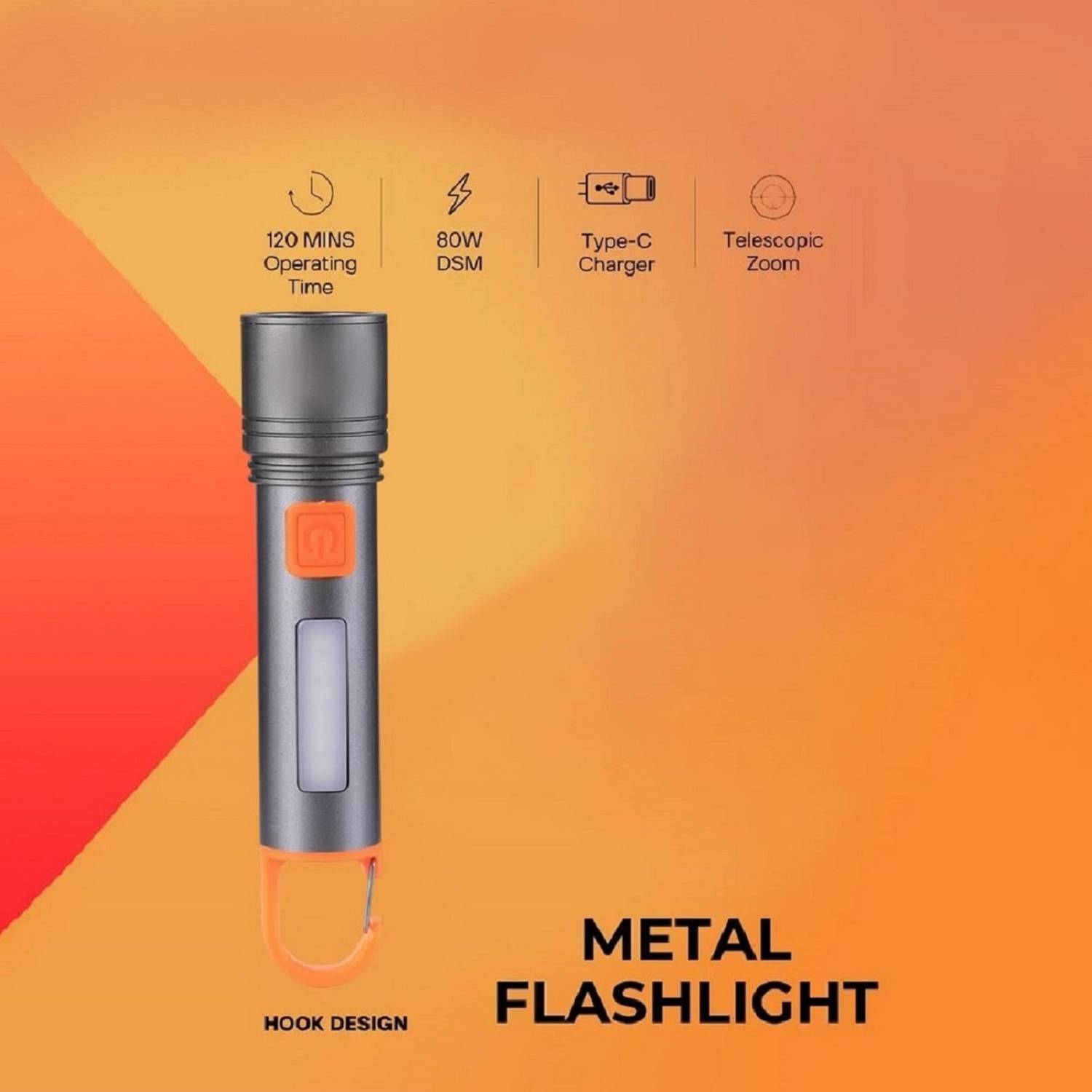 AKR Zoomable Metal LED Torch ,5 Different Modes,50W Flashlight and 36W COB Light 6 hrs Torch Emergency Light