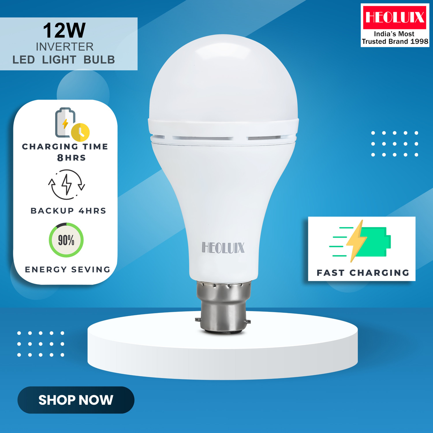 Image of heoluix Emergency inverter bulb 12watt rechargeable battery backup 4 hrs Bulb Emergency Light