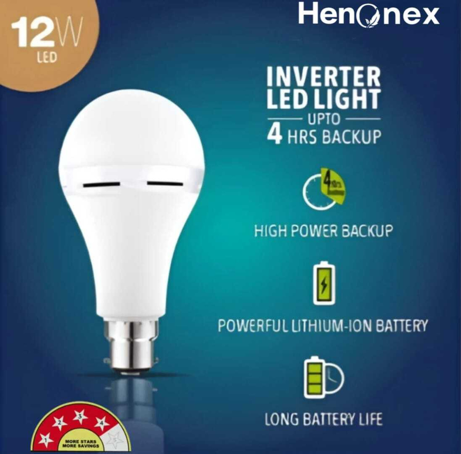Image of Henonex Emergency LED Charging Bulb-12W-10 4 hrs Bulb Emergency Light
