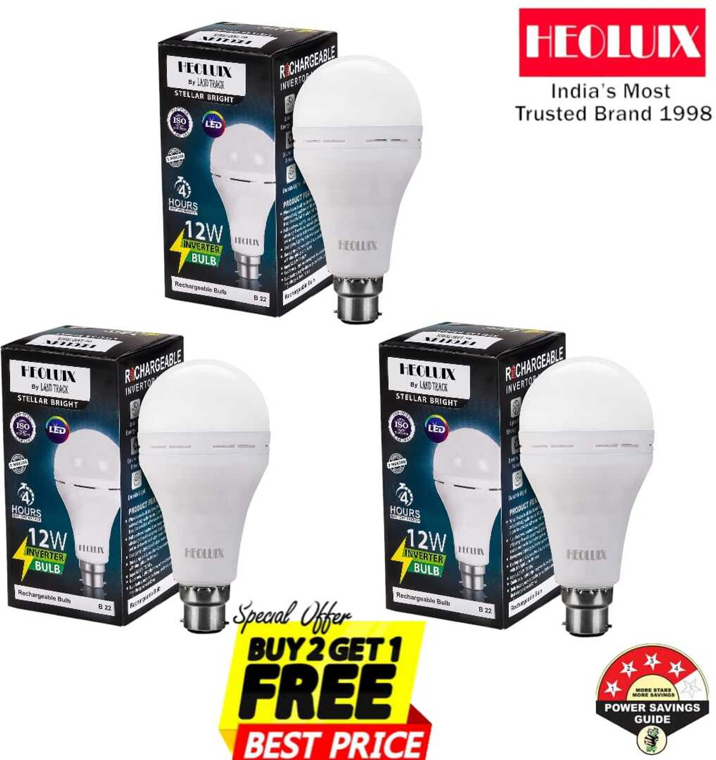 Image of heoluix Emergency inverter bulb 12watt rechargeable battery backup 4 hrs Bulb Emergency Light