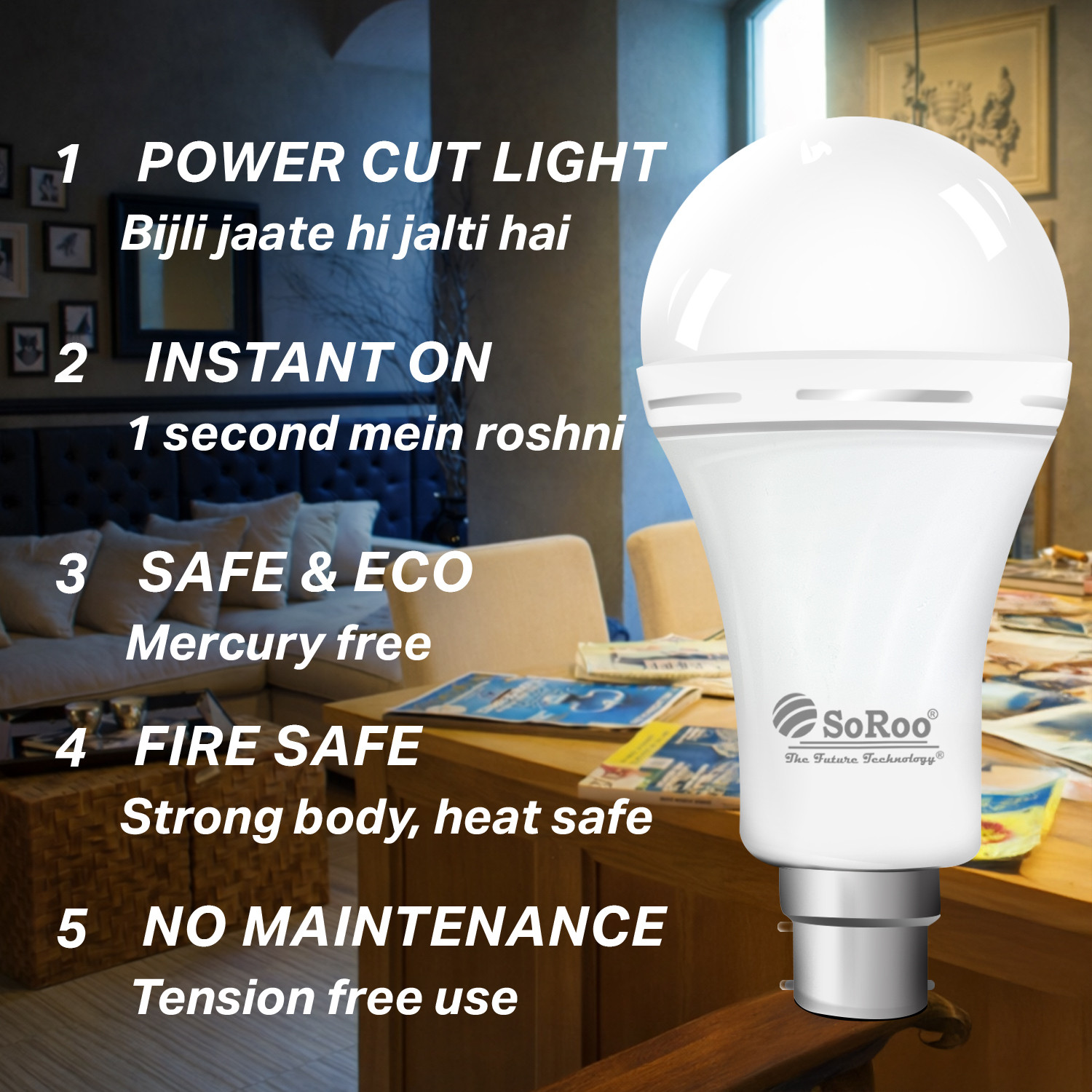 Image of SoRoo 1500mah SUNSHINE SERIES EMERGENCY BULB 6 hrs Bulb Emergency Light