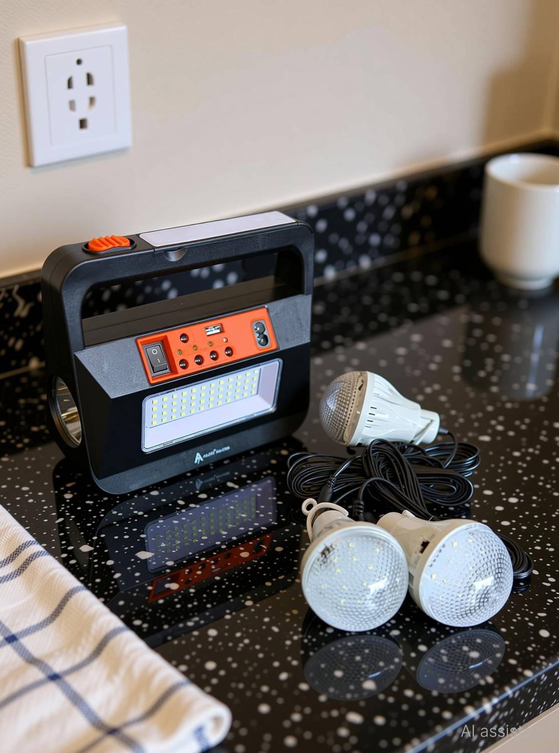 Smuf AK-1750 Portable Solar Inverter + 3 Bulb + Solar Plate + Mobile Charging Cable 10 hrs Flood Lamp Emergency Light