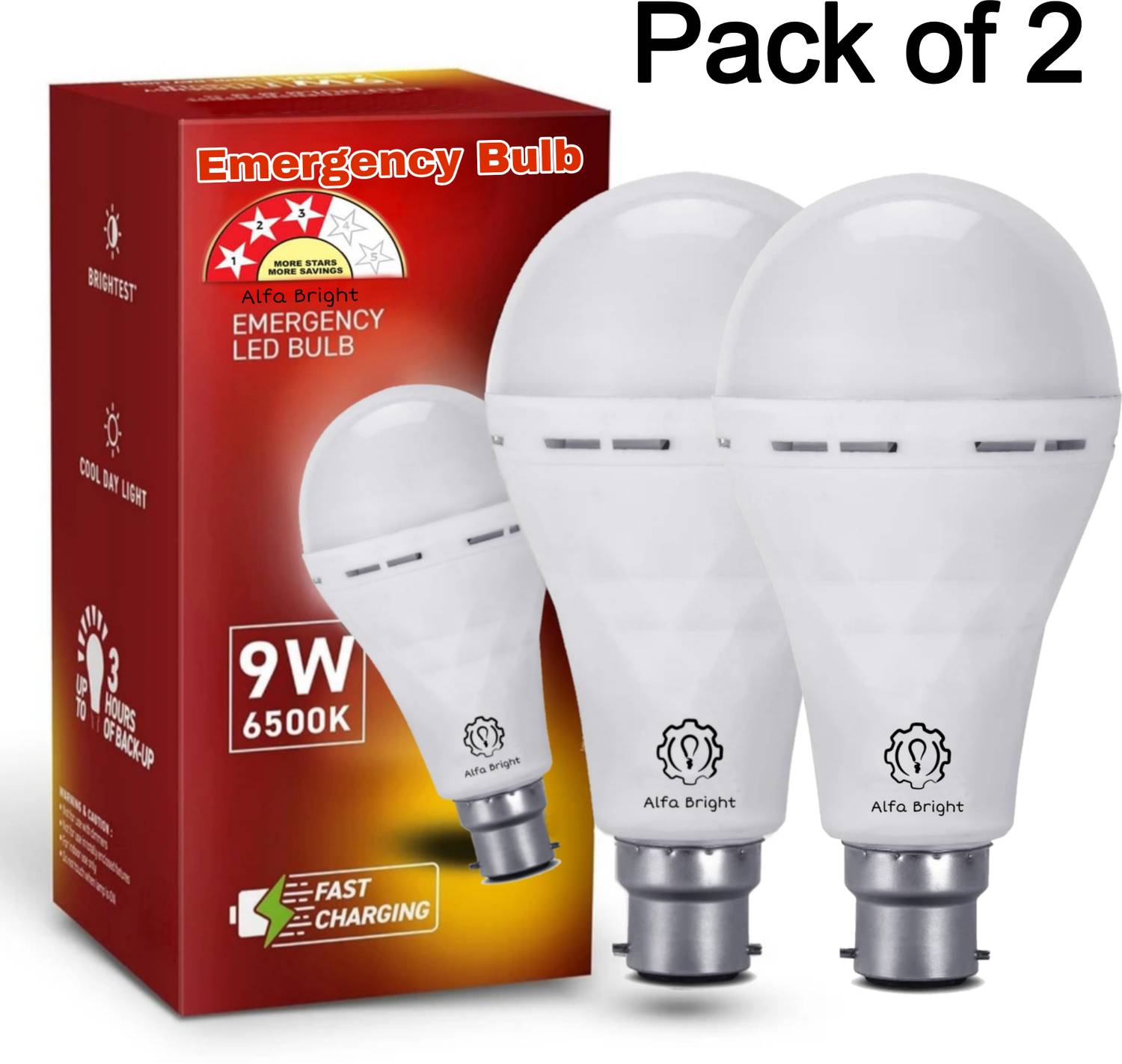Alfa Bright Emergency inverter rechargeable led bulb upto 4 hr backup pack of 2 4 hrs Bulb Emergency Light