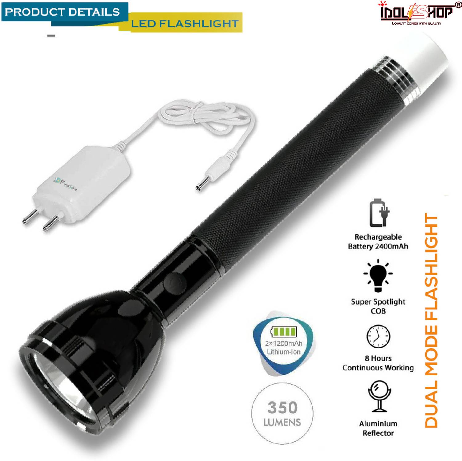 iDOLESHOP 2 IN 1 Rechargeable Waterproof Dual Mode Powerful Long-Range Up to 1 KM Flashlight with Backlight With 3000mAh Battery 8 hrs Torch Emergency Light