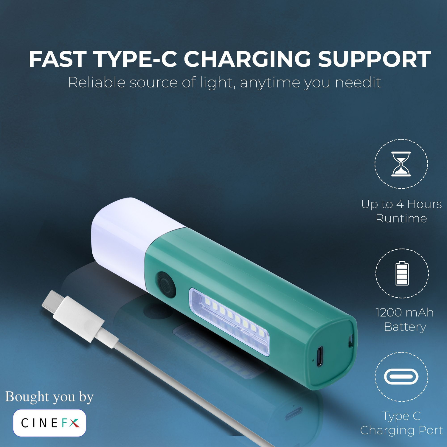 Image of Cinefx Rechargeable Tactical Torch with Zoom Focus, SOS Mode, 1200mAh Battery 6 hrs Torch Emergency Light