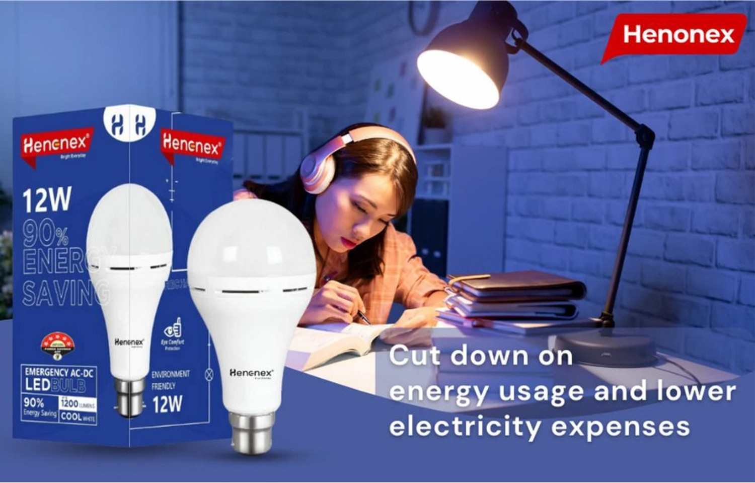 Image of Henonex 12W Battery Backup Bulb for Emergency Lighting 2 hrs Bulb Emergency Light