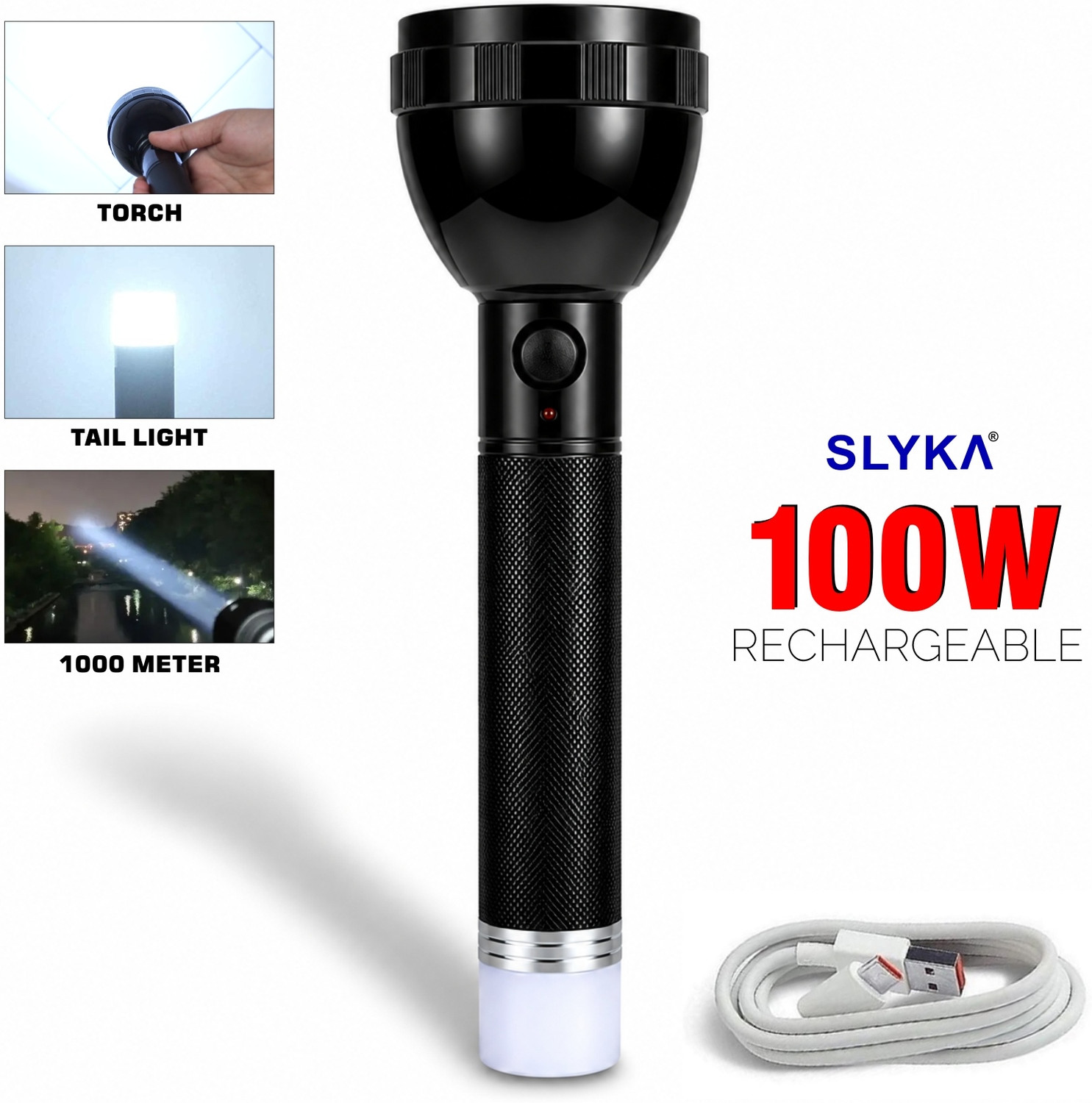 Image of SLYKA 100 Watt LED Torch with Emergency Tail Light Rechargeable torch Flood Lamp 10 hrs Lantern Emergency Light
