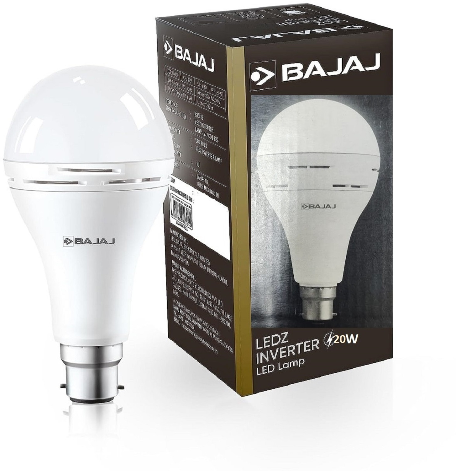 Image of BAJAJ 20W B22 WHITE INVERTER LED BULB PACK OF-01 4 hrs Bulb Emergency Light