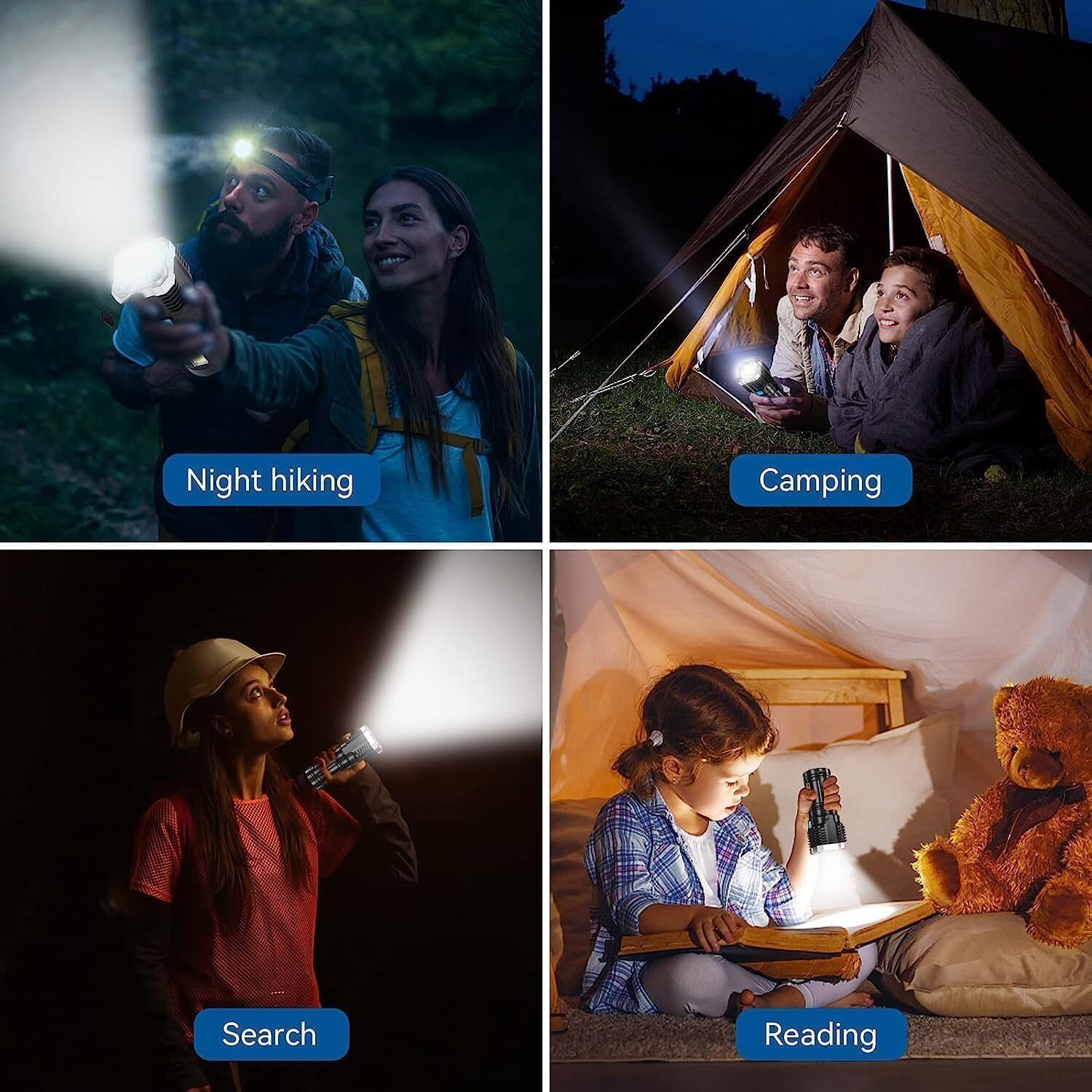 Image of Zakheza 4-in-1 Rechargeable LED Torch, Waterproof High-Power Pocket Flashlight USB-C Black Plastic Table Lantern